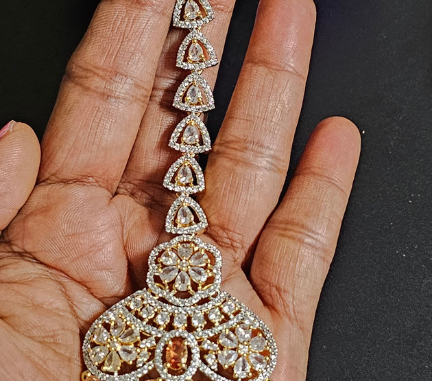 AD stone with Diamond finish with stone hangings Tikka/Nethichutti