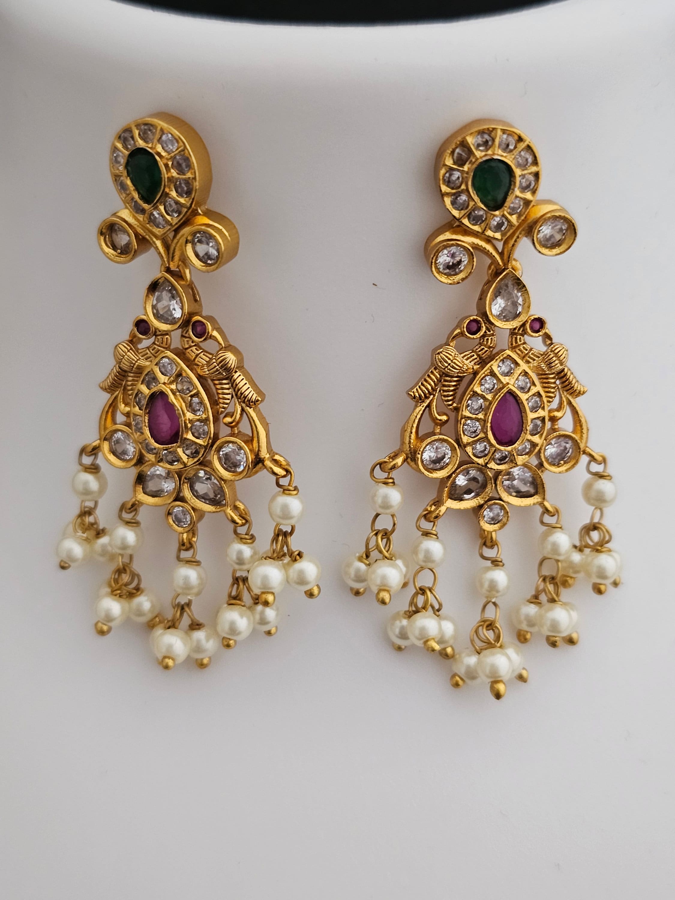 Peacock Guttapusalu Premium quality Gold Jewelry Replica Haram with matching Earrings