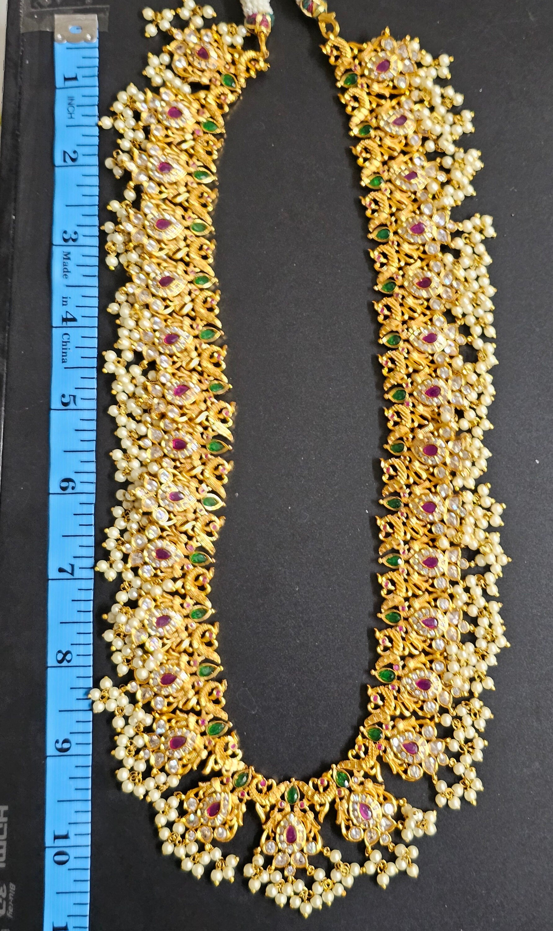 Peacock Guttapusalu Premium quality Gold Jewelry Replica Haram with matching Earrings