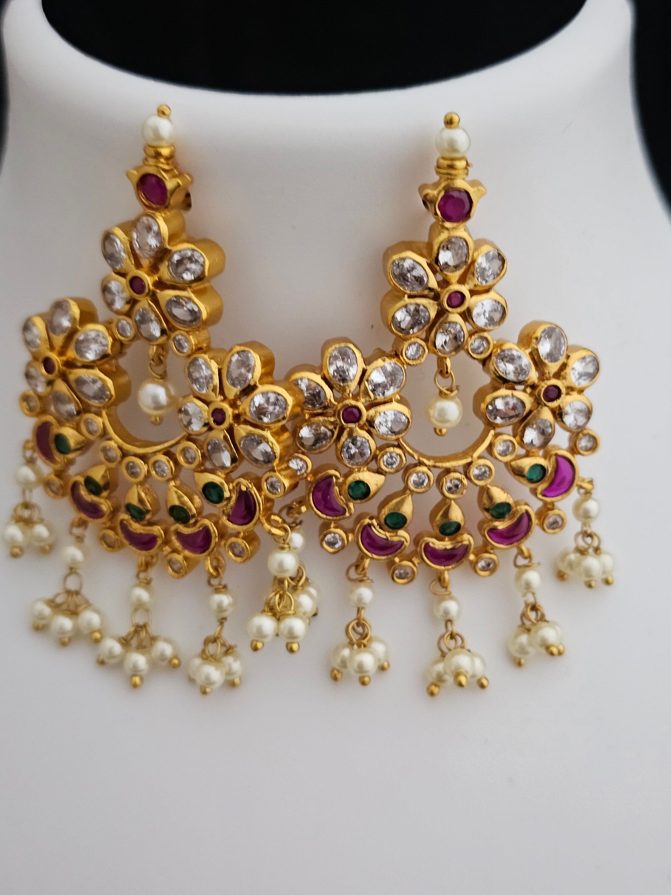 Premium quality Guttapusalu chandbali Gold Jewelry Replica Haram with with matching Chandbali Earrings