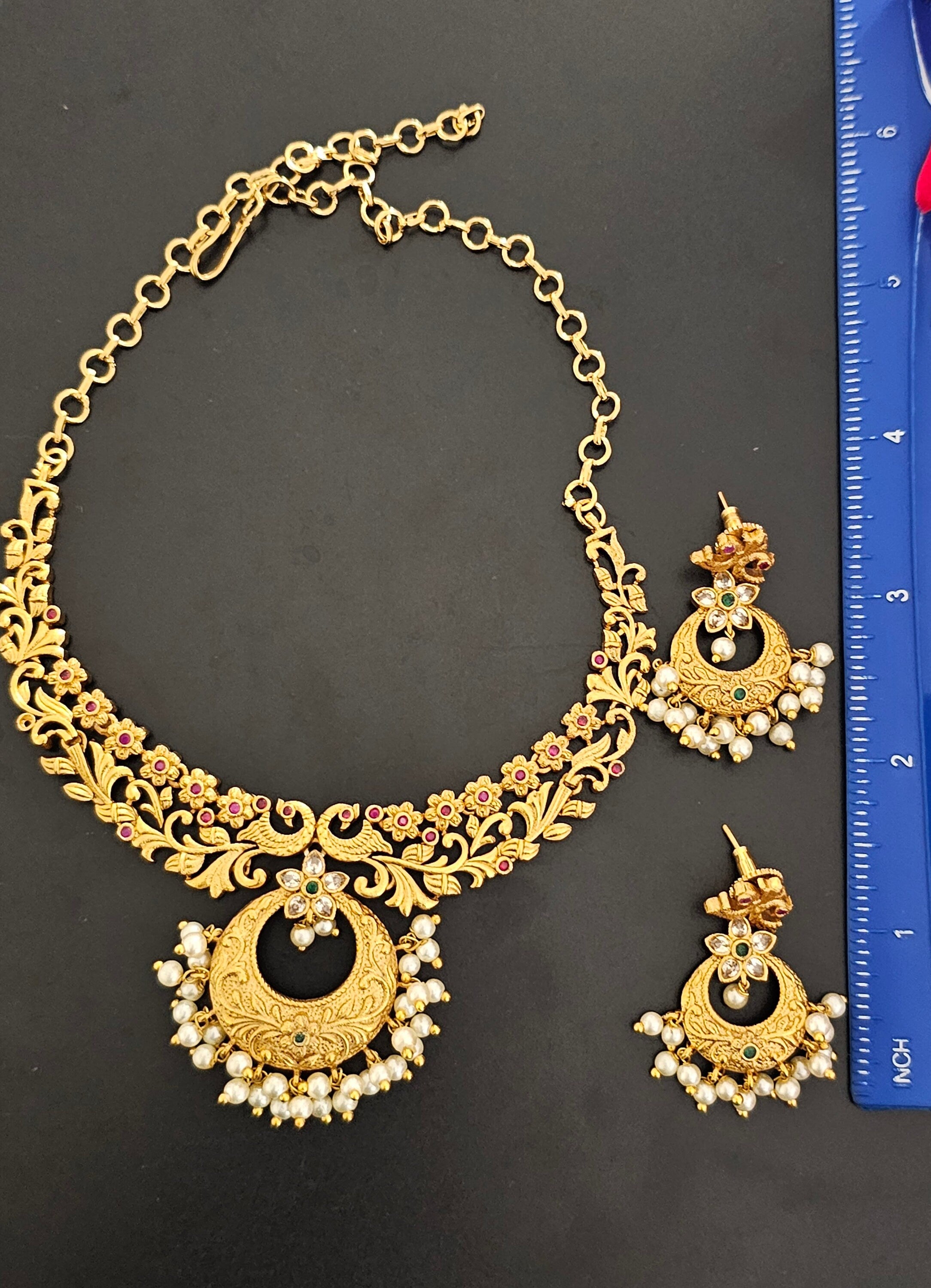Peacock Premium Quality Chandbali Matte finish Necklace with matching Earrings