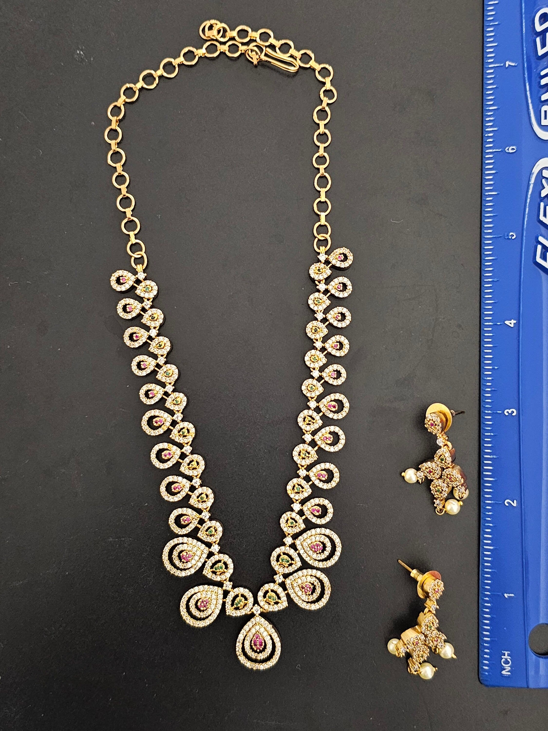 Premium Quality CZ stone Necklace with matching cute Earrings - Fashion Jewelry