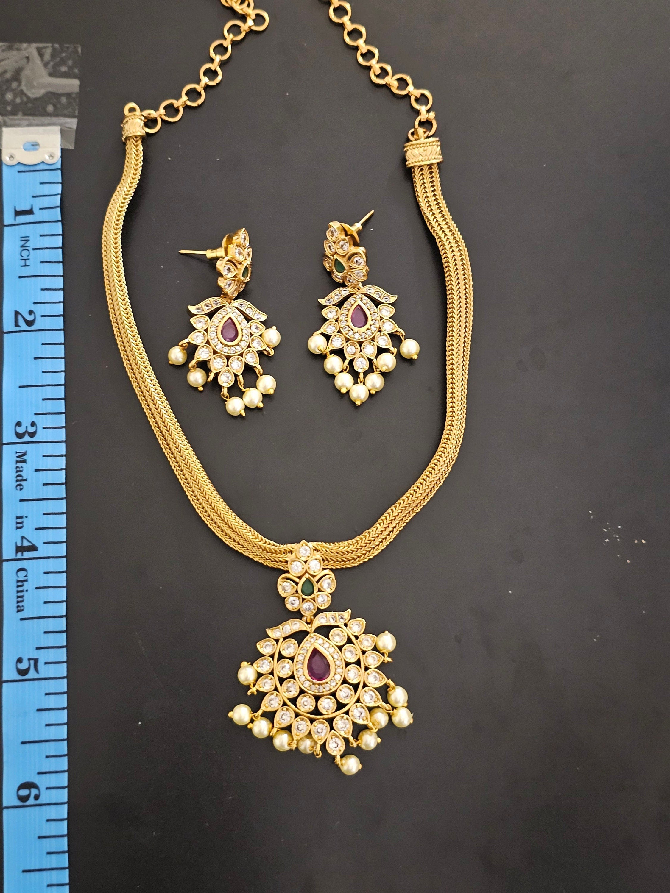 Premium Quality matte finish stone necklace with matching Earrings  - Fashion Jewelry