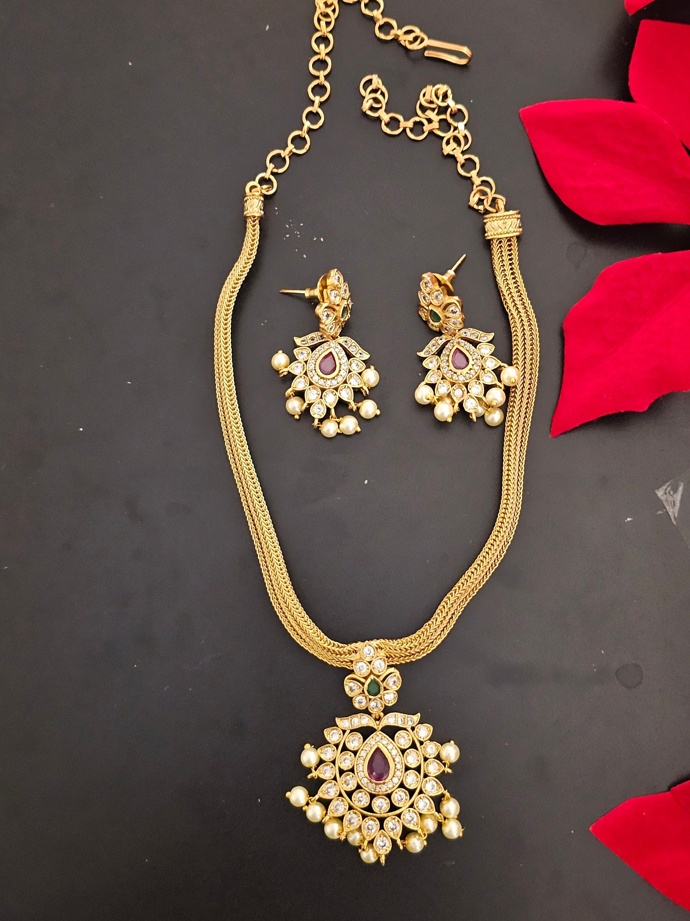 Premium Quality matte finish stone necklace with matching Earrings  - Fashion Jewelry