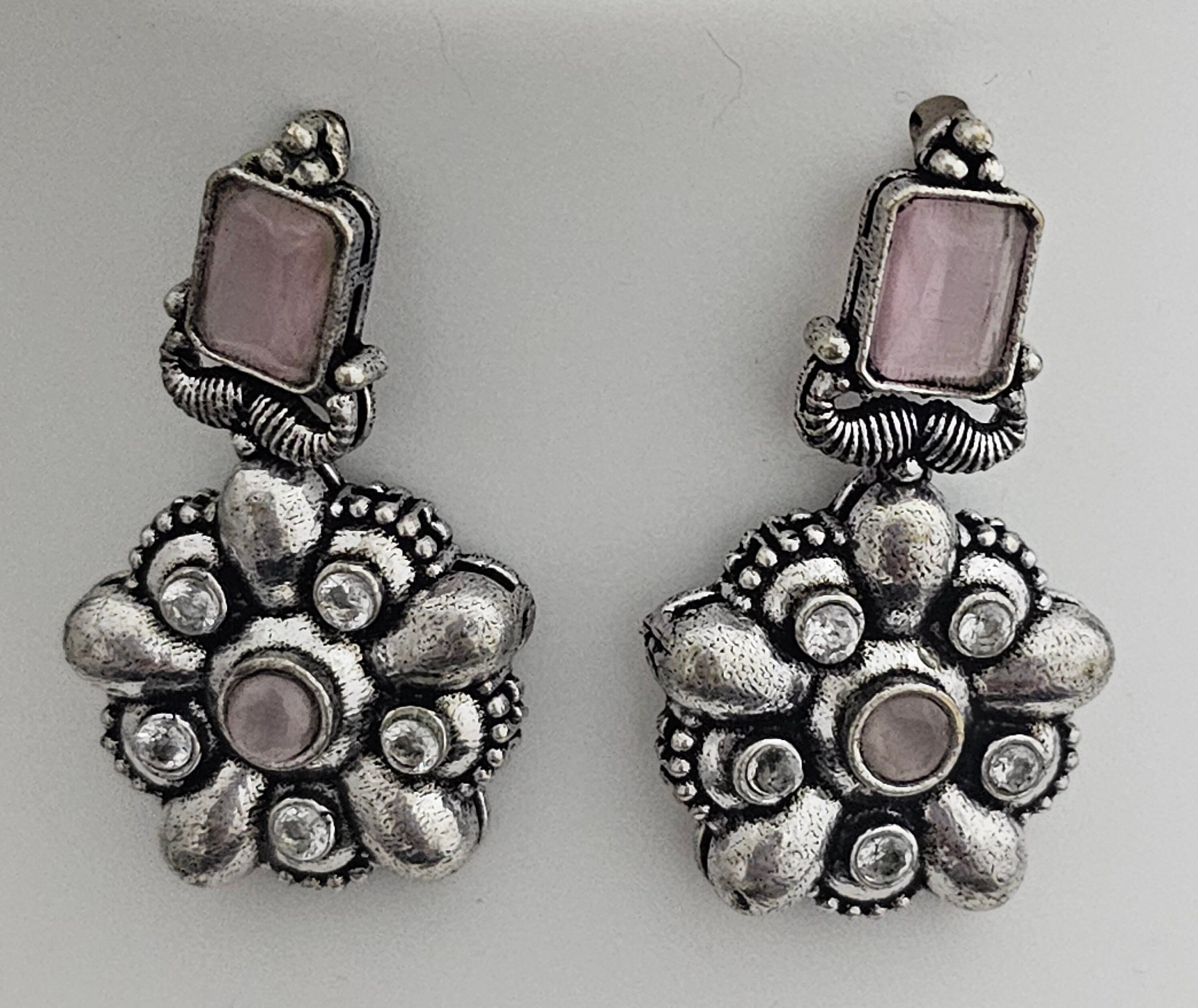 Premium quality partywear Oxidized silver Multi-color Necklace with matching Earrings