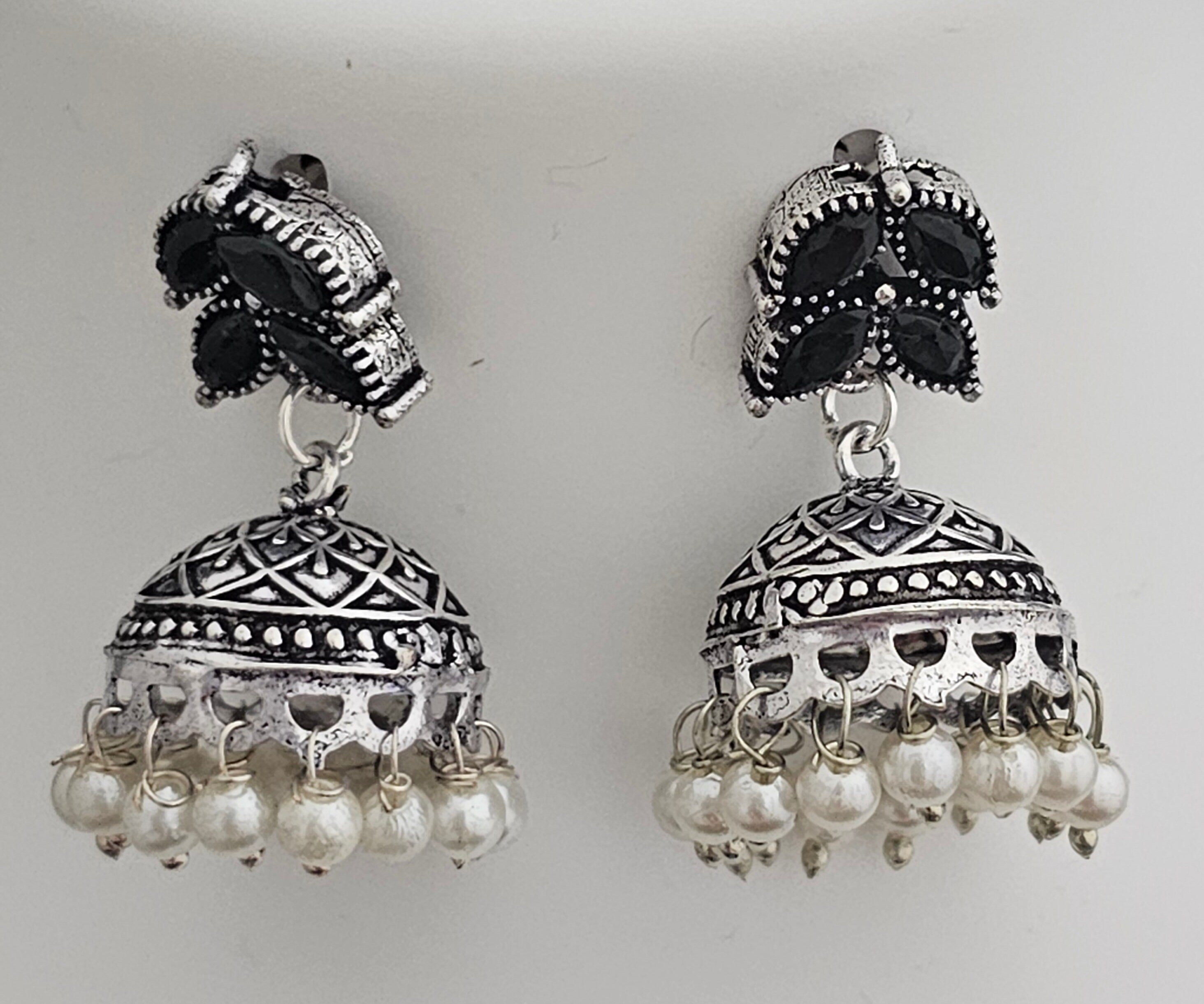 Oxidized Silver black stone Leaves design Necklace with matching cute Jhumki