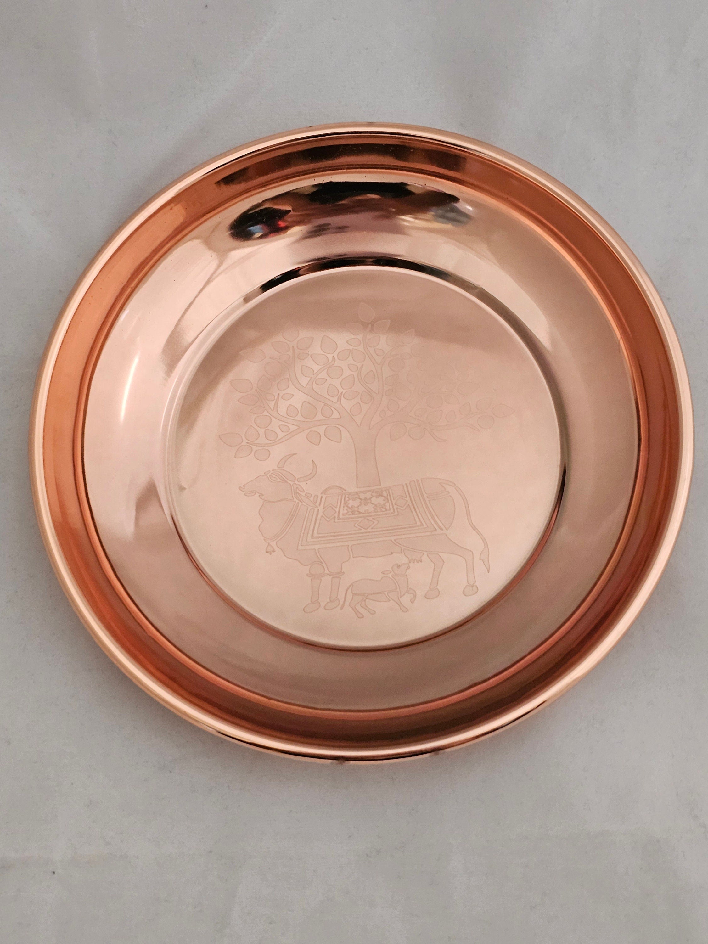 Khamadhenu Golden and Turkish Copper finished Plate - Housewarming Gift, Pooja Gift, Return Gift, Navarathri gift, Diwali Gift