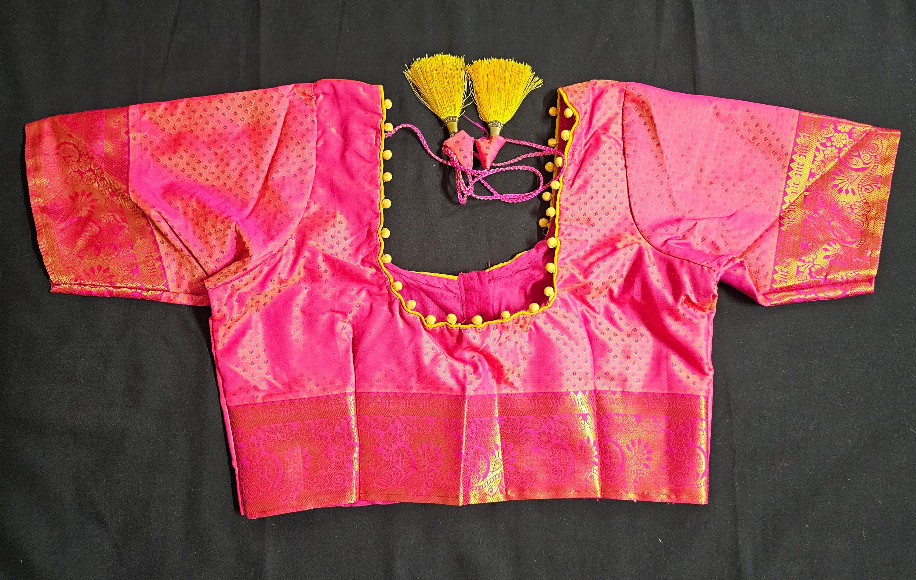 Bridal wear - Traditional wedding Saree - Brocade Saree -Kanchipuram pattern rich zari pallu with stitched blouse - Blouse size 34 (Upto 38)