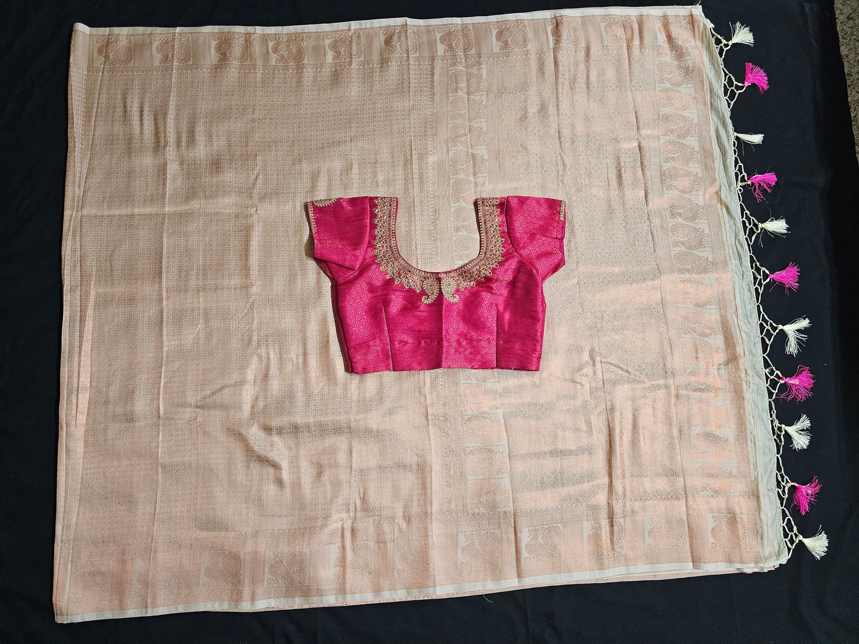 Kanjivaram pattu silk with copper zari weaving rich weaving pallu with stitched blouse - Blouse size 34 (Upto 38)