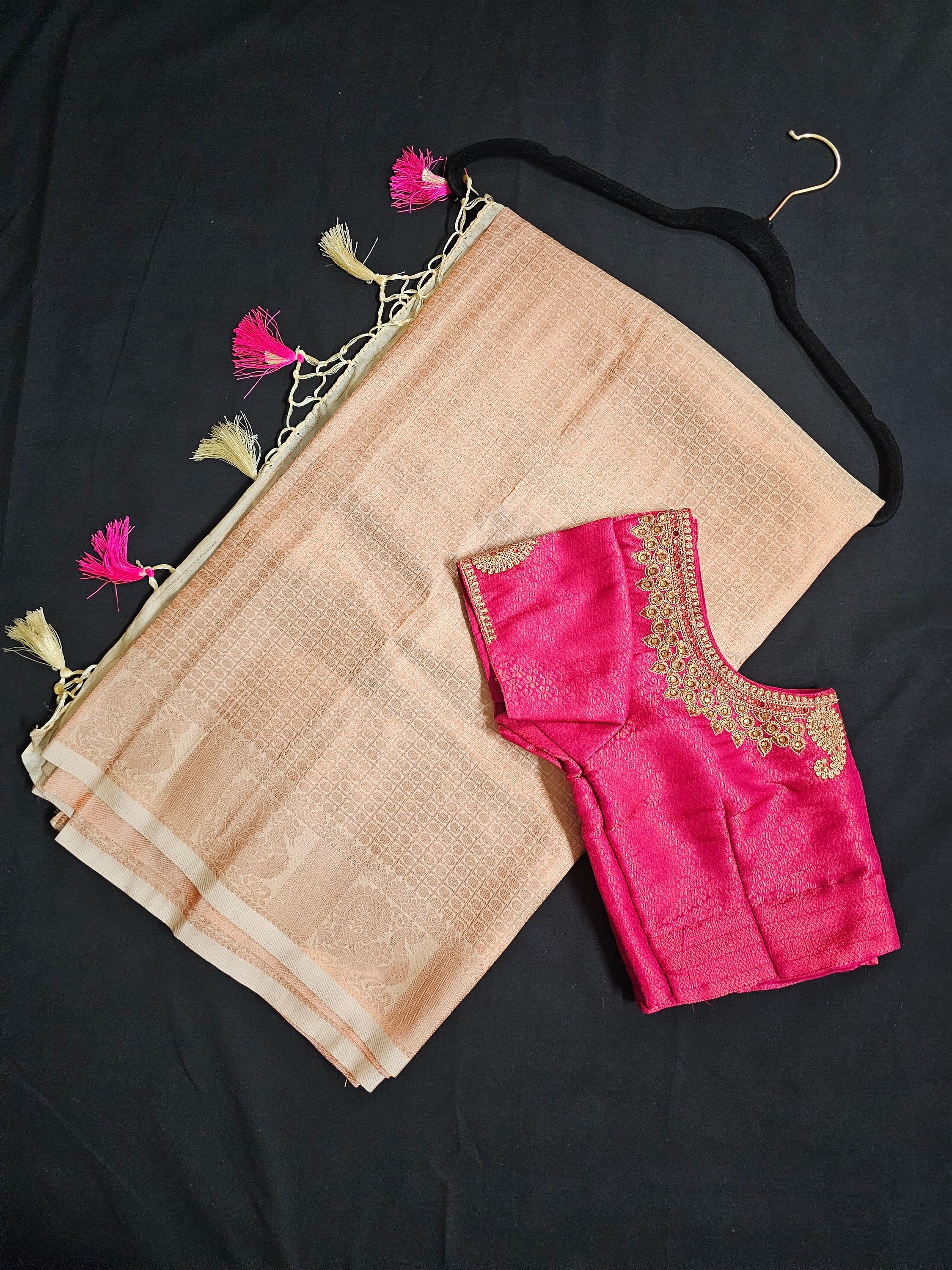 Kanjivaram pattu silk with copper zari weaving rich weaving pallu with stitched blouse - Blouse size 34 (Upto 38)