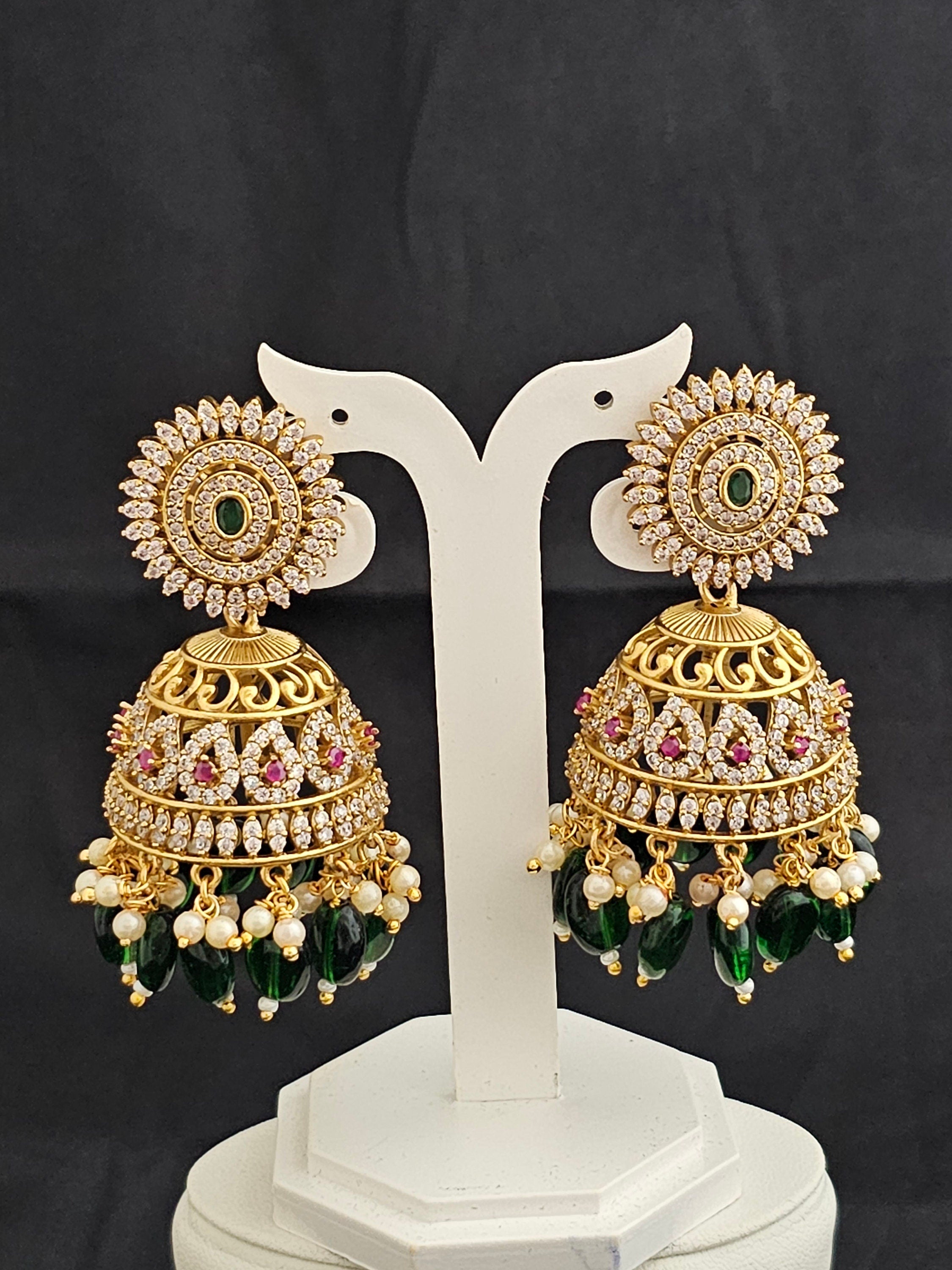 Premium Quality premium polish long Big Jhumka with hangings bead and pearls