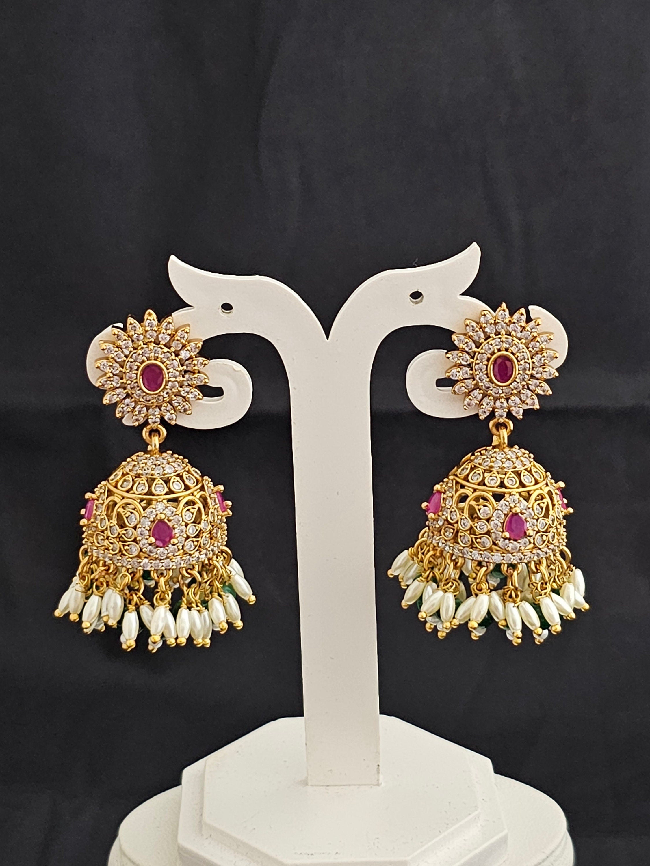 Premium Quality premium polish Jhumka with hangings rice pearls and beads