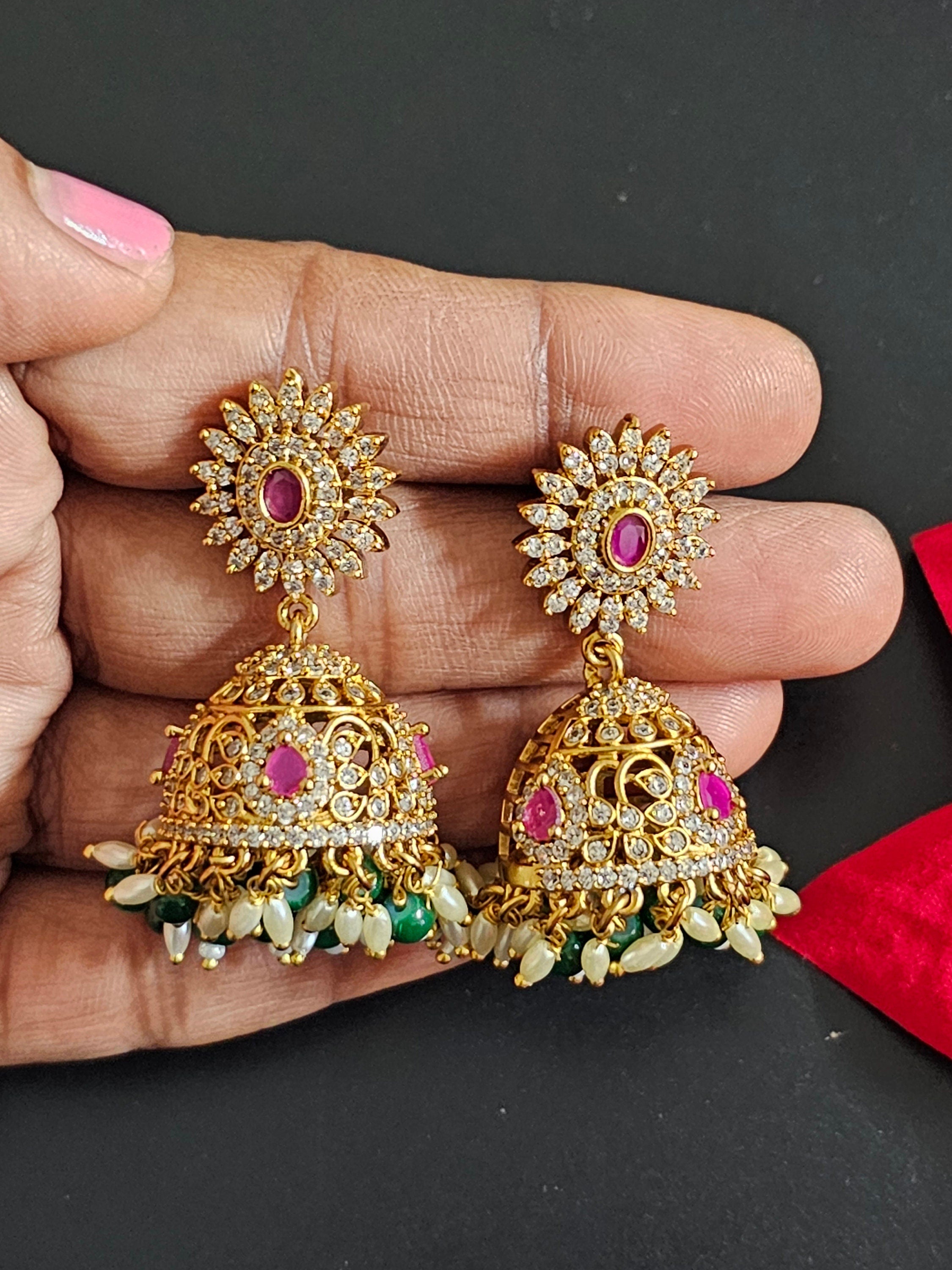 Premium Quality premium polish Jhumka with hangings rice pearls and beads