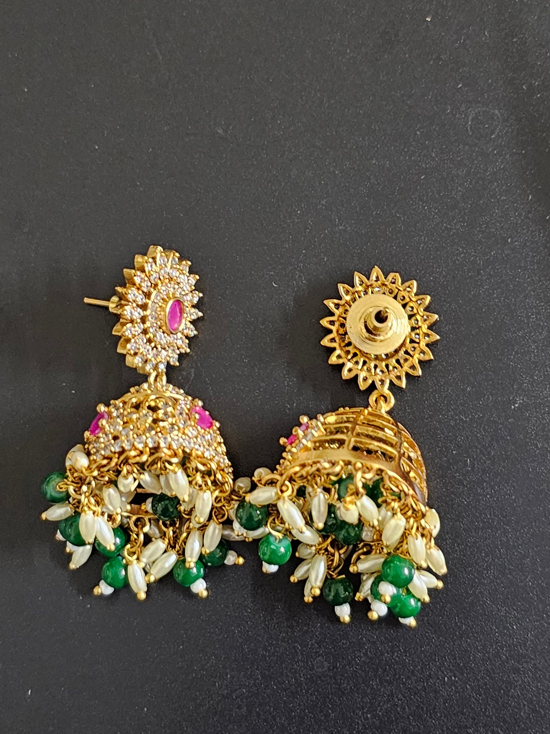 Premium Quality premium polish Jhumka with hangings rice pearls and beads