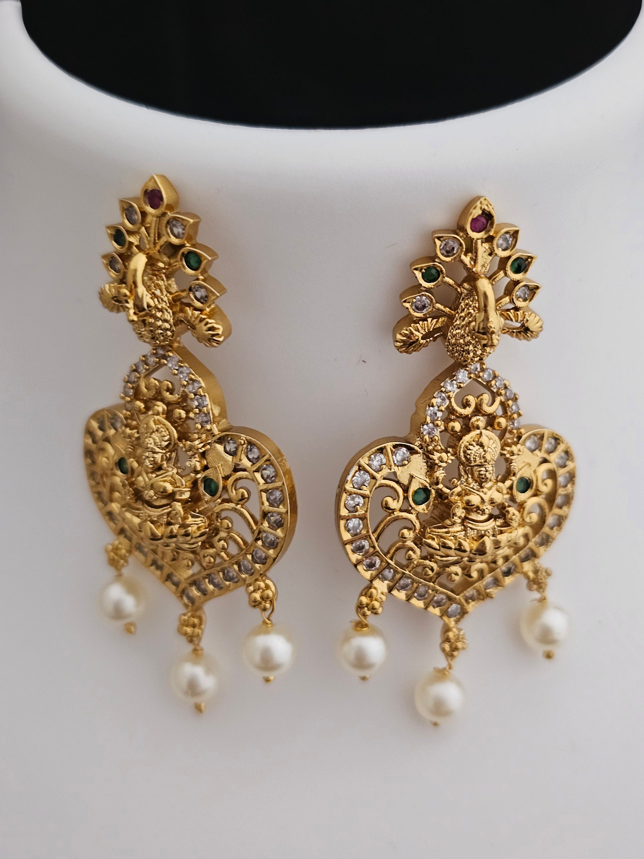 Premium Quality Lakshmi gold finish Haram with Lakshmi Earrings - Temple Jewelry - Ethnic Jewelry