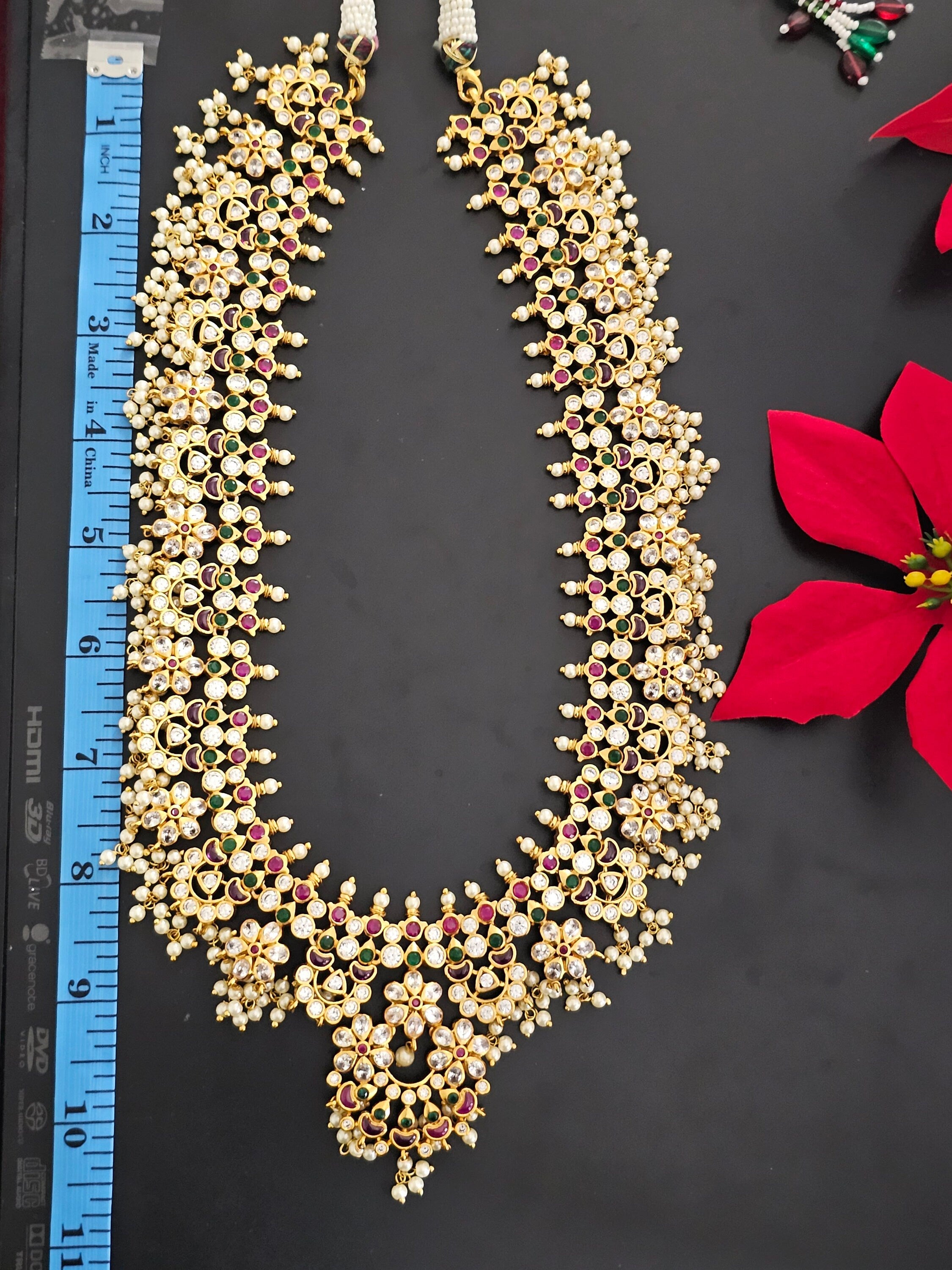 Premium quality Guttapusalu chandbali Gold Jewelry Replica Haram with with matching Chandbali Earrings