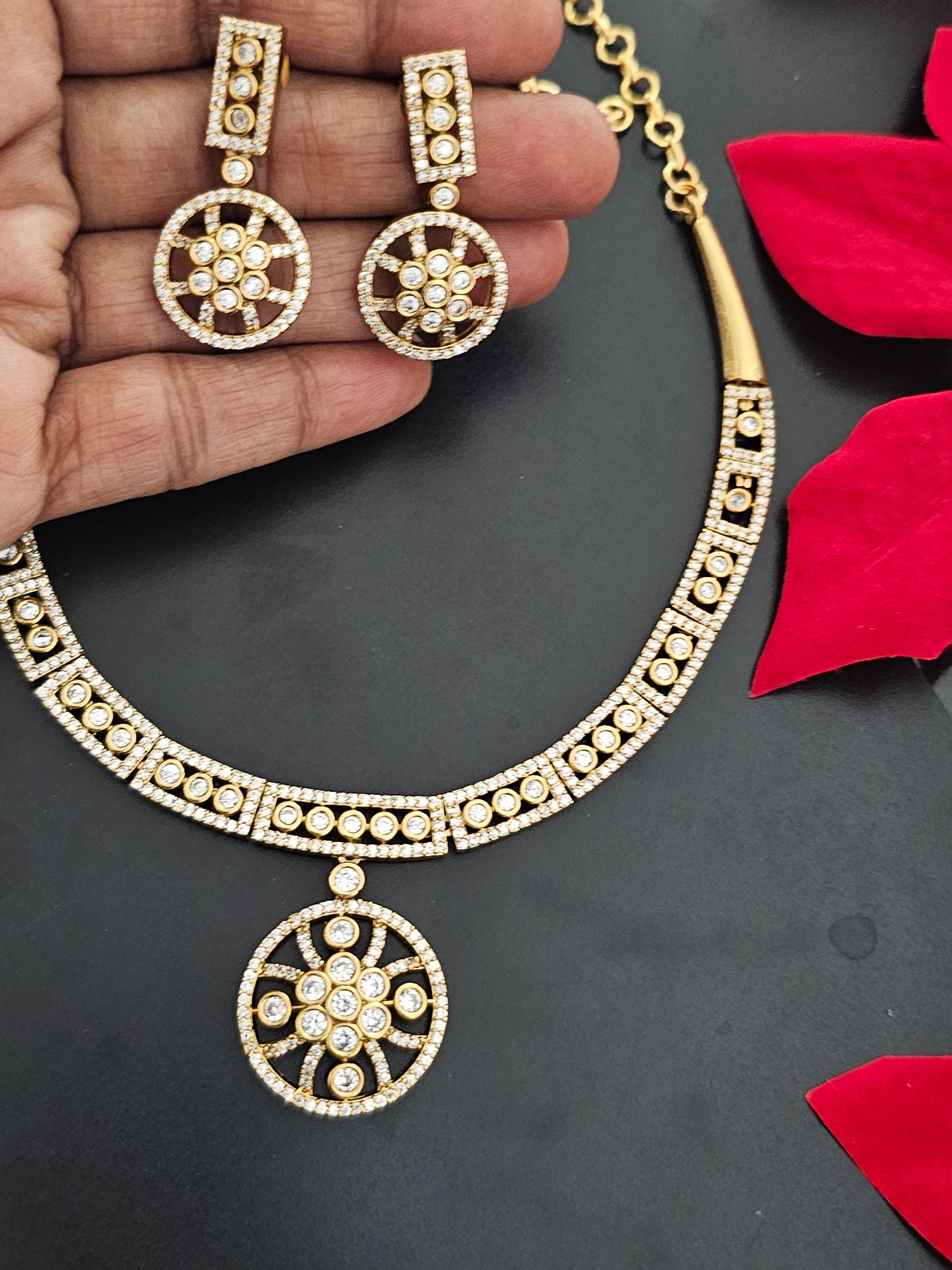 Flower type Premium Quality Matte finish Necklace with matching Earrings