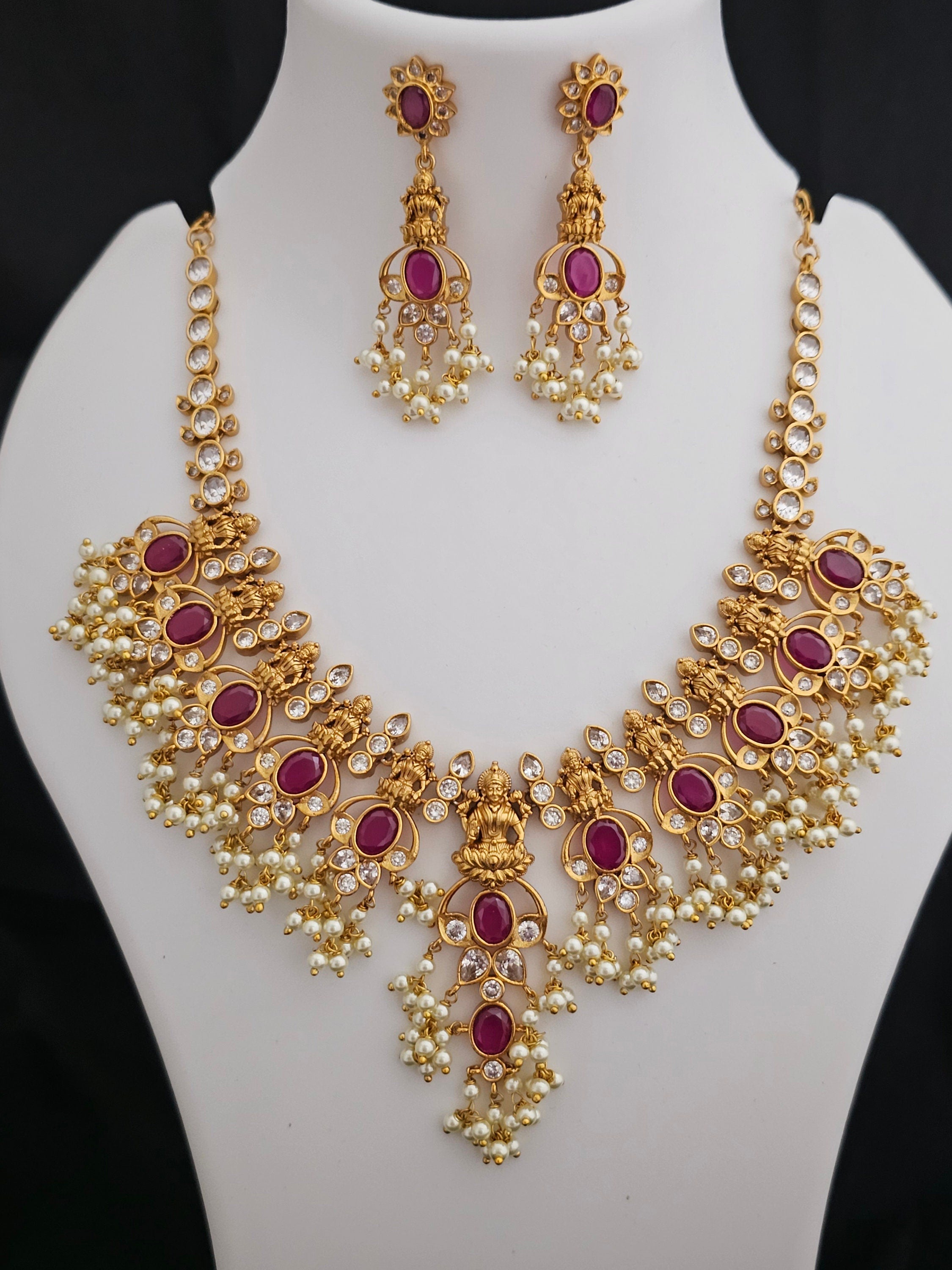 Lakshmi Guttapusalu Premium Quality Matte finish Necklace with matching Earrings