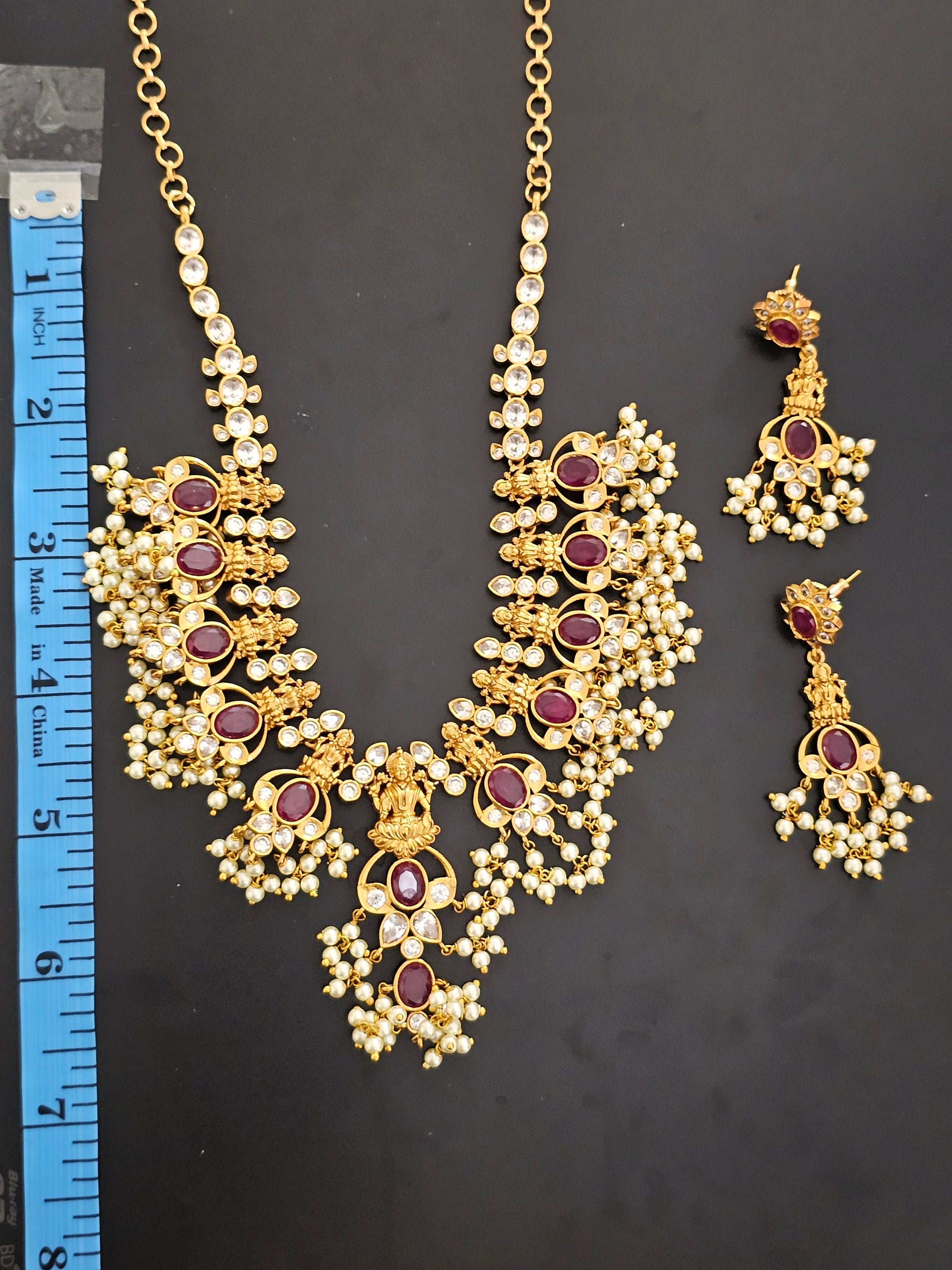 Lakshmi Guttapusalu Premium Quality Matte finish Necklace with matching Earrings
