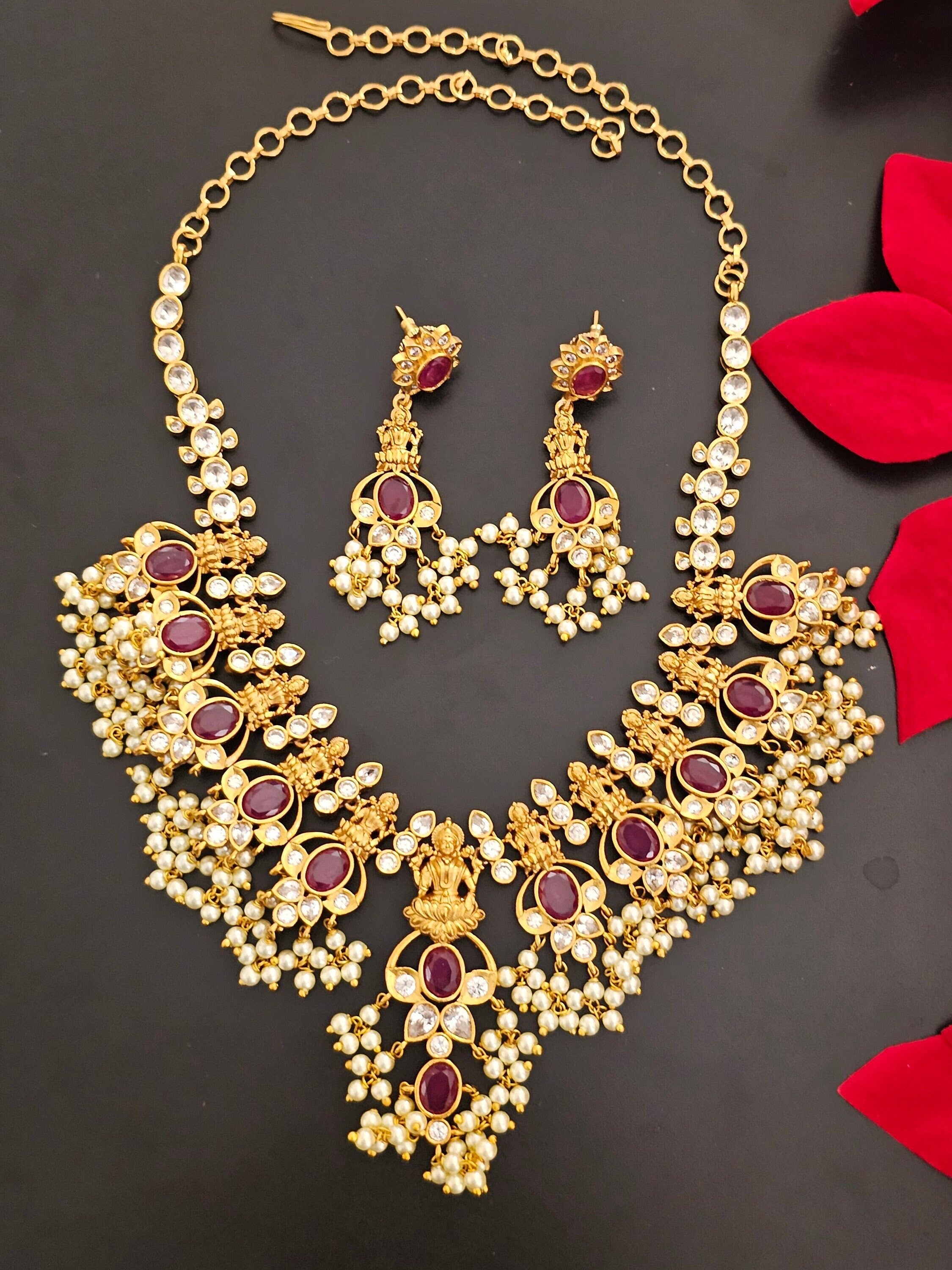 Lakshmi Guttapusalu Premium Quality Matte finish Necklace with matching Earrings