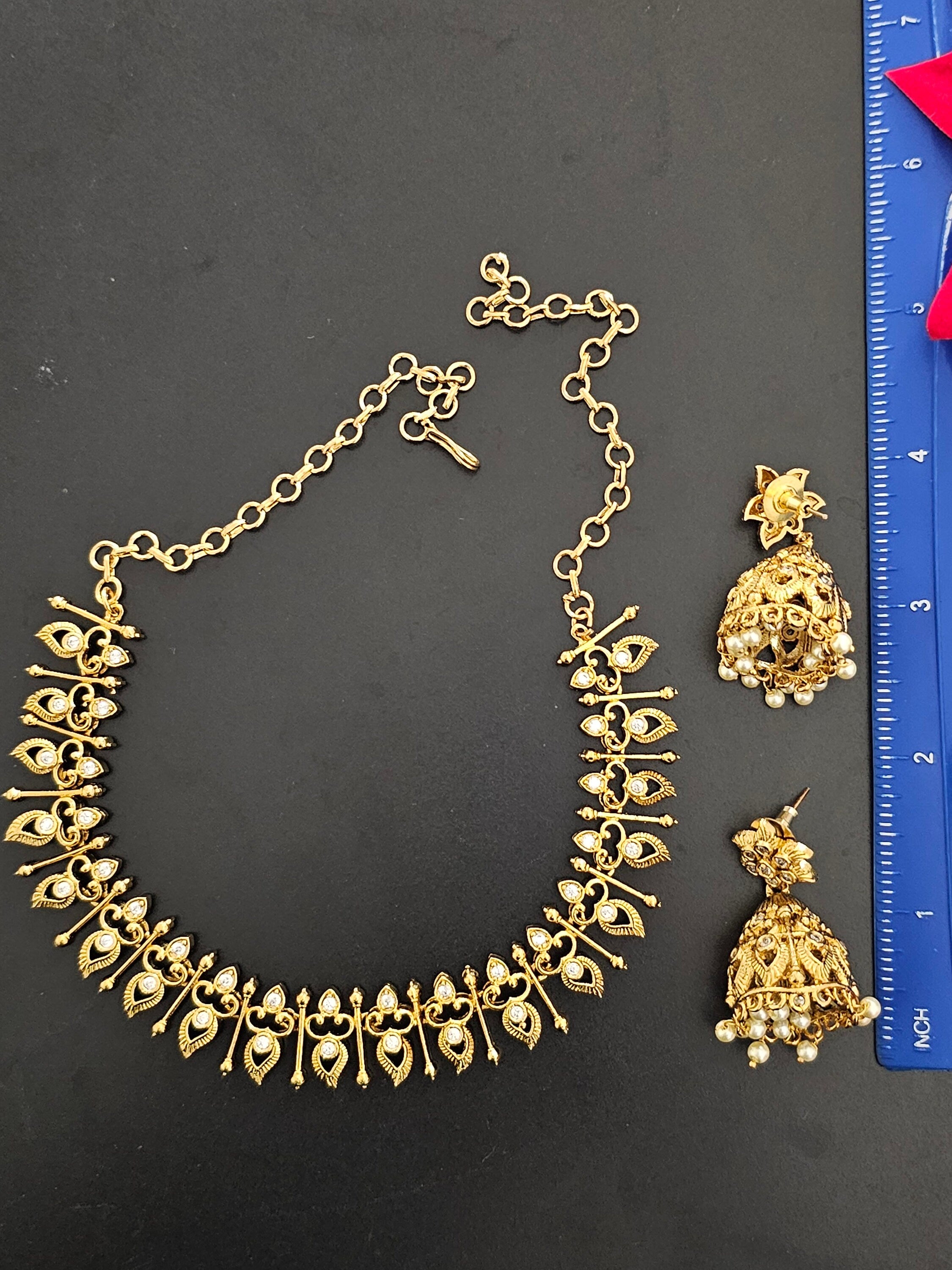 Premium Quality matte finish stone necklace with matching Jhumki - Fashion Jewelry