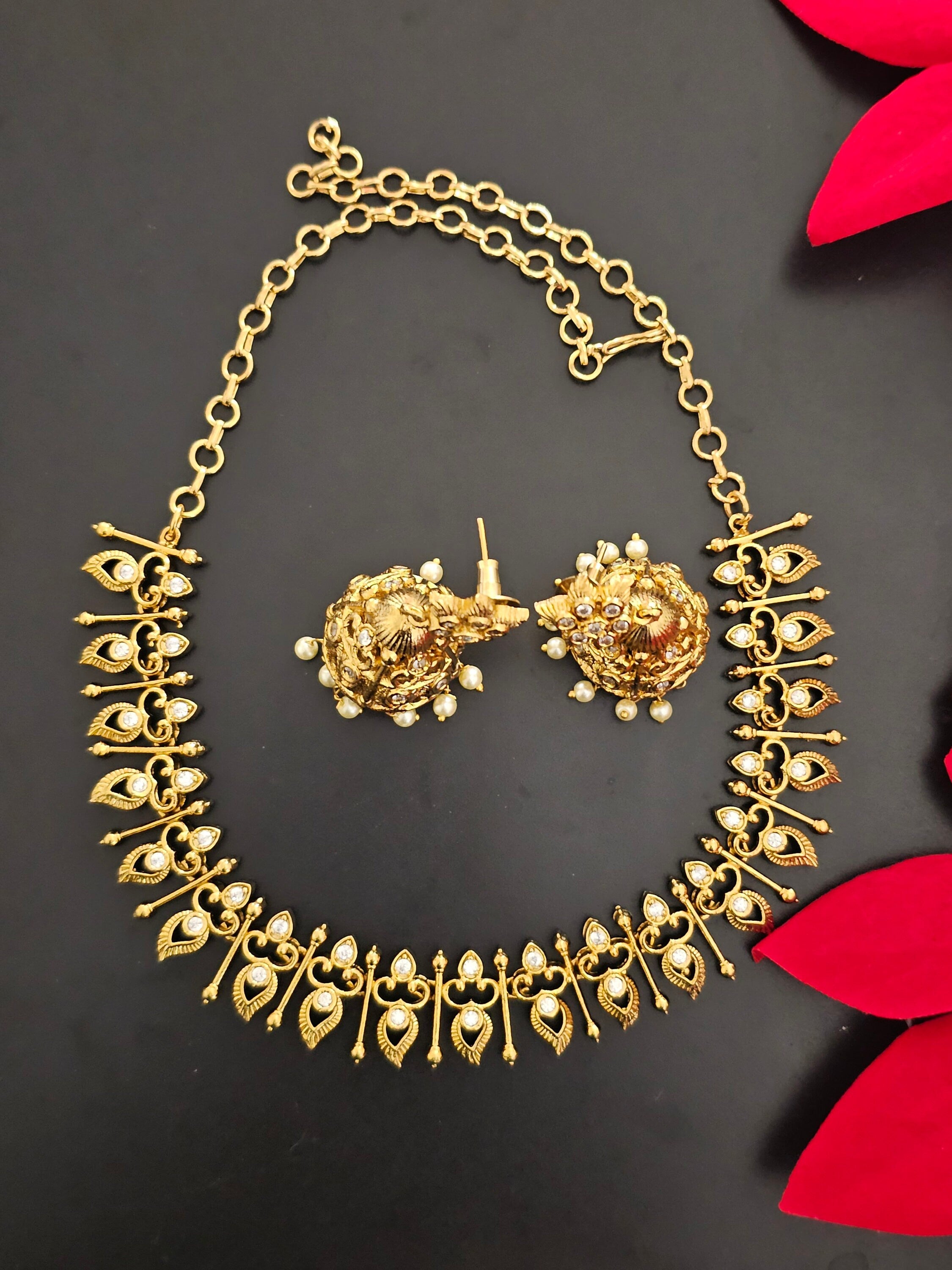 Premium Quality matte finish stone necklace with matching Jhumki - Fashion Jewelry