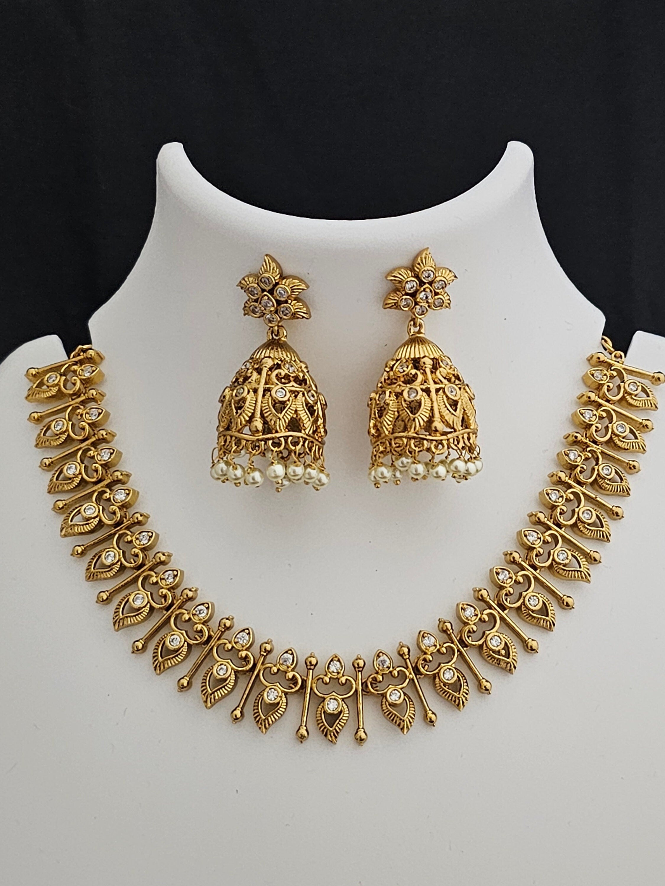 Premium Quality matte finish stone necklace with matching Jhumki - Fashion Jewelry