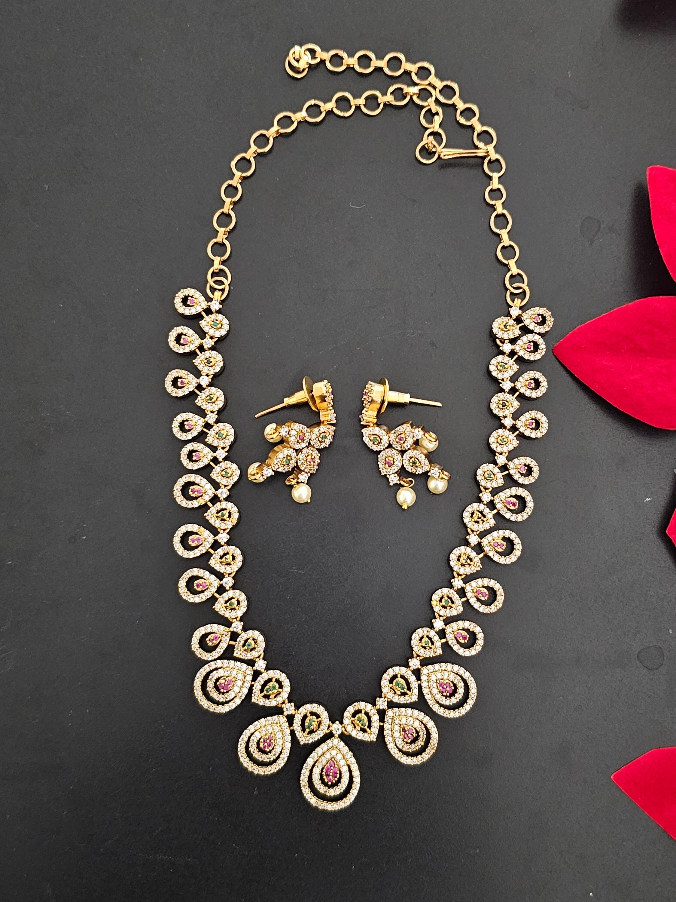 Premium Quality CZ stone Necklace with matching cute Earrings - Fashion Jewelry
