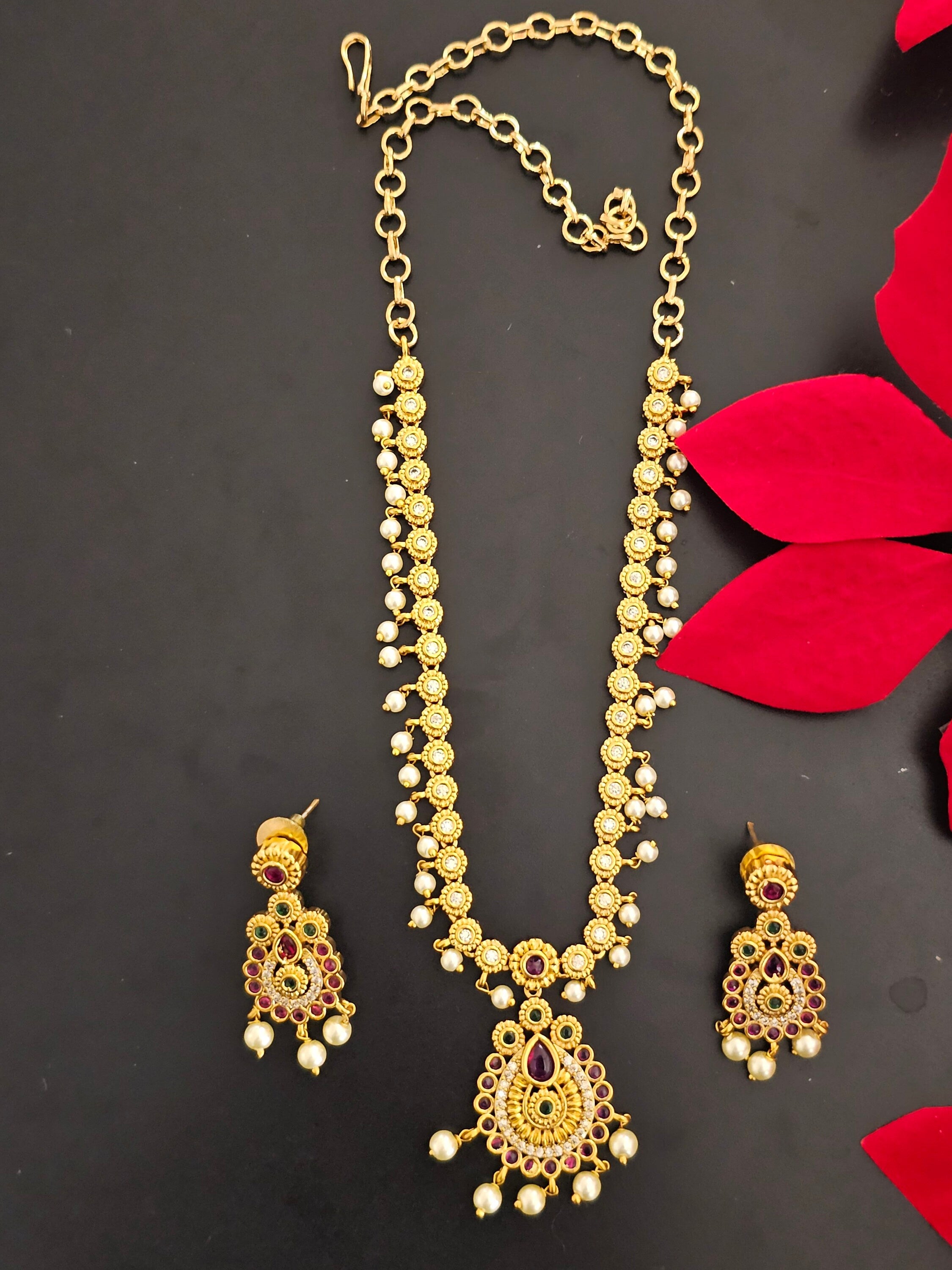 Premium Quality matte finish stone Necklace with matching Earrings- MK Fashionkart - Fashion Jewelry