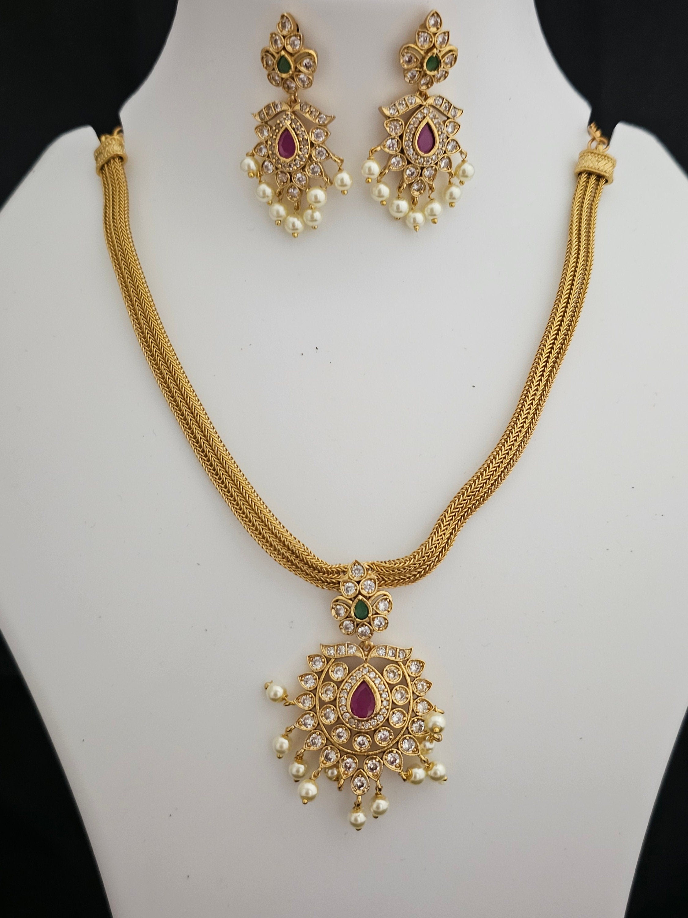 Premium Quality matte finish stone necklace with matching Earrings  - Fashion Jewelry
