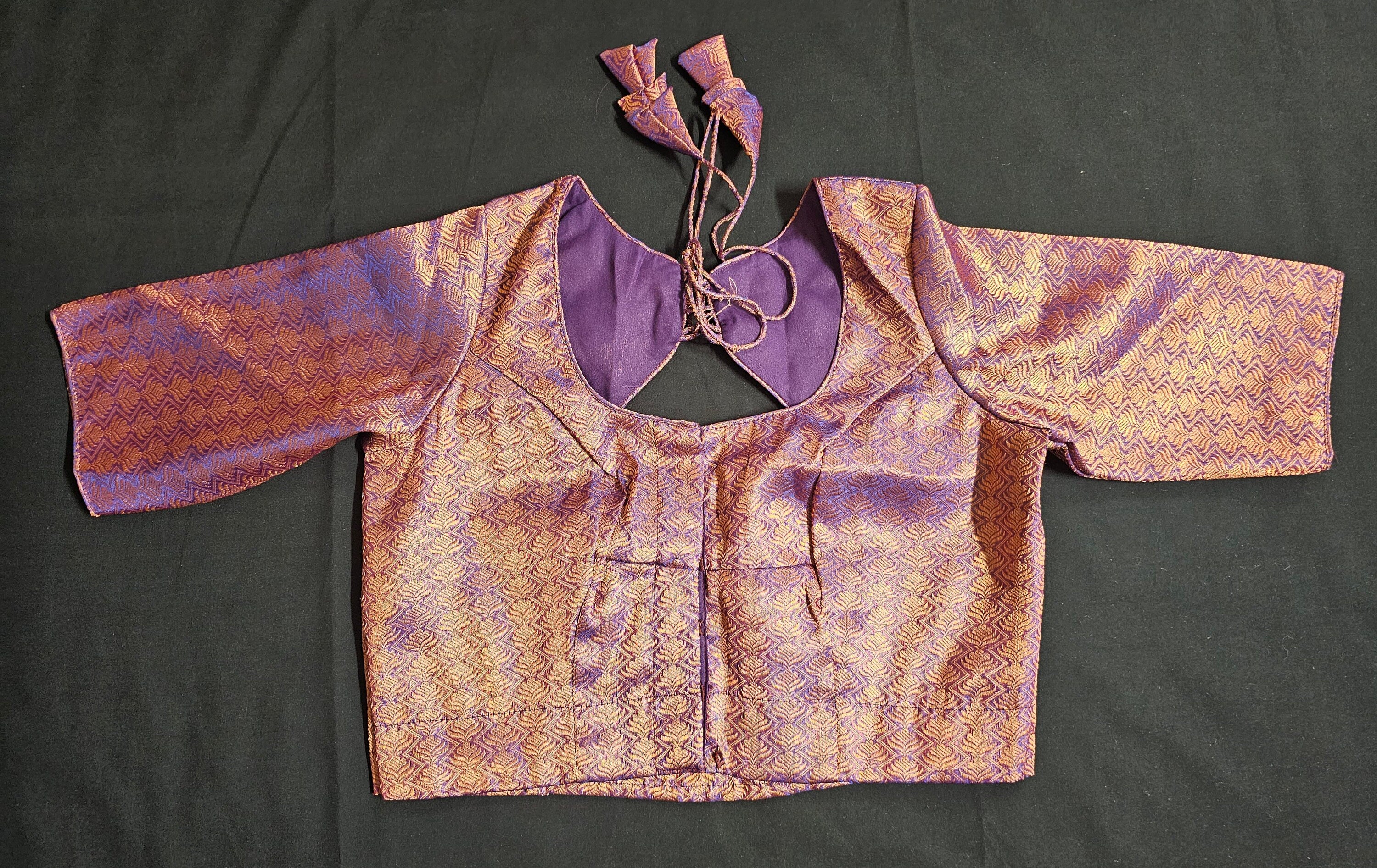 Nayana Brocade Silk Pink Purple Saree with Purple stitched blouse - Blouse size 38 (Upto 40)