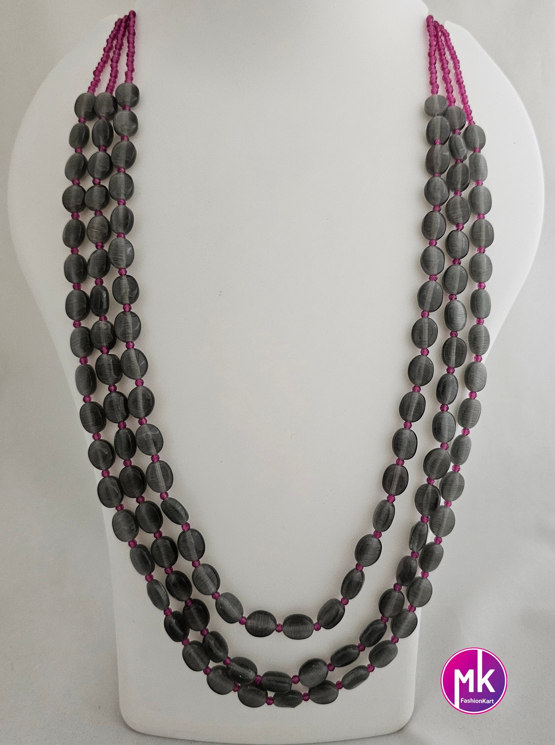 Premium quality starwberry beads long three layer trendy mala