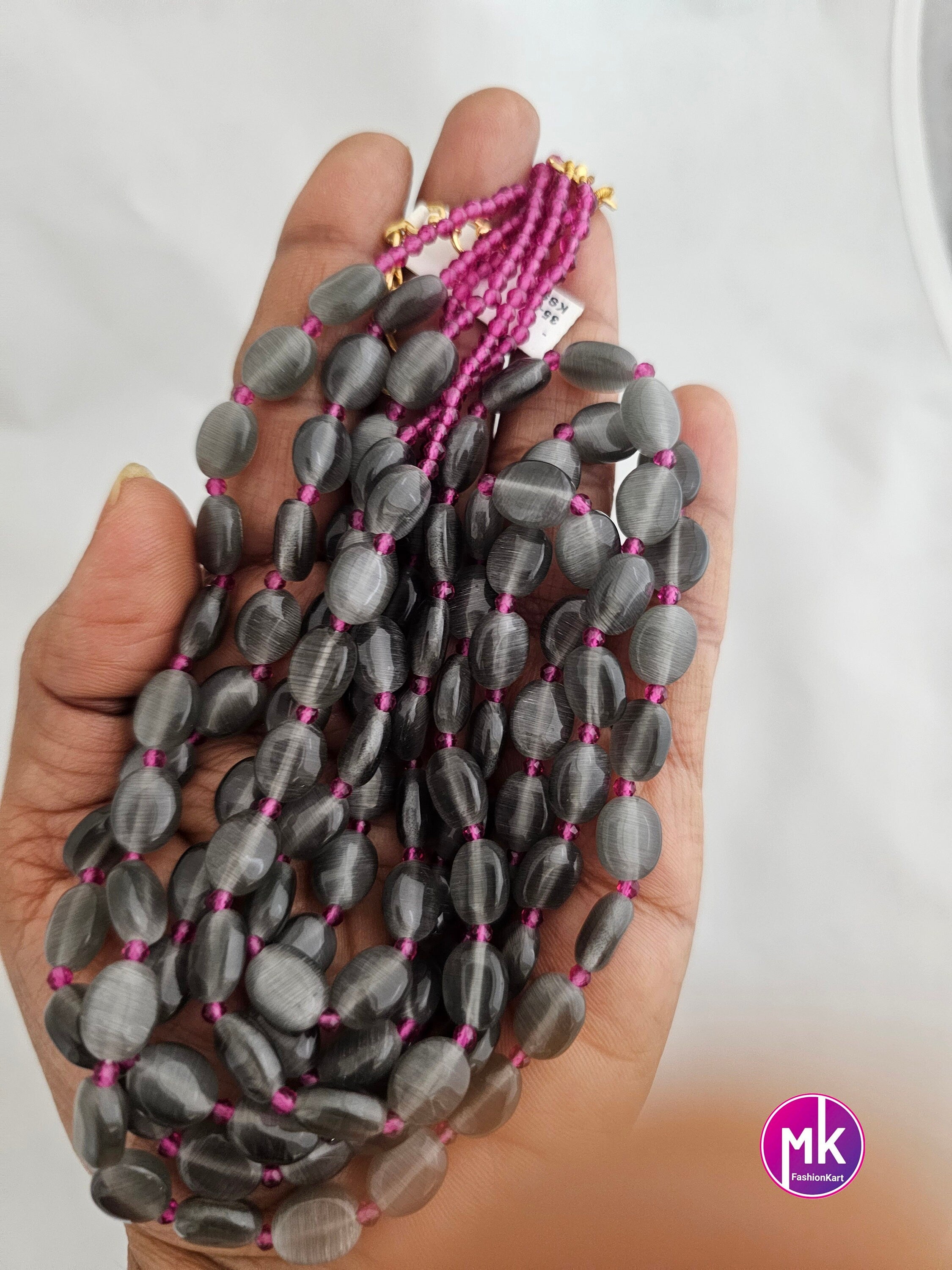 Premium quality starwberry beads long three layer trendy mala