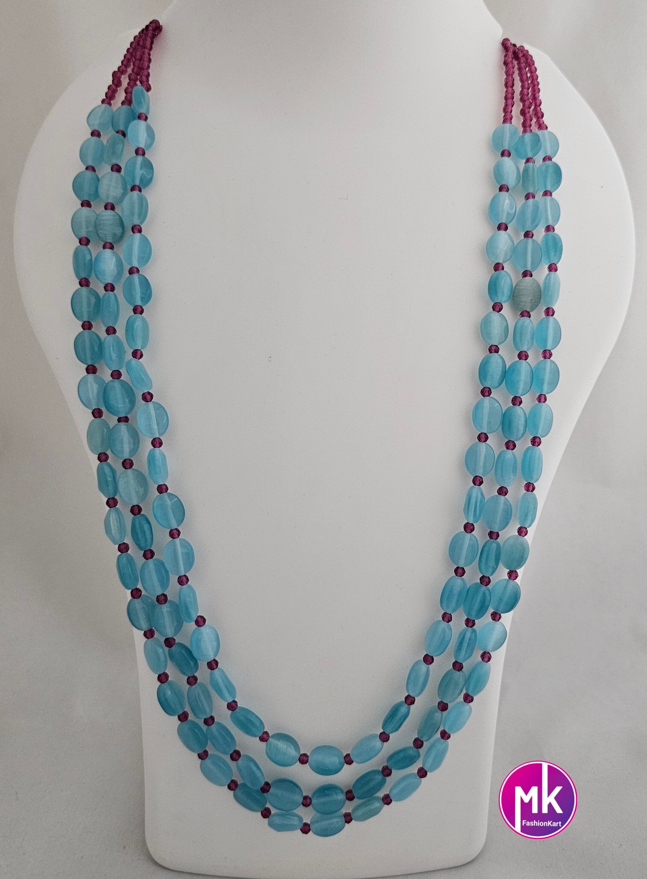 Premium quality starwberry beads long three layer trendy mala