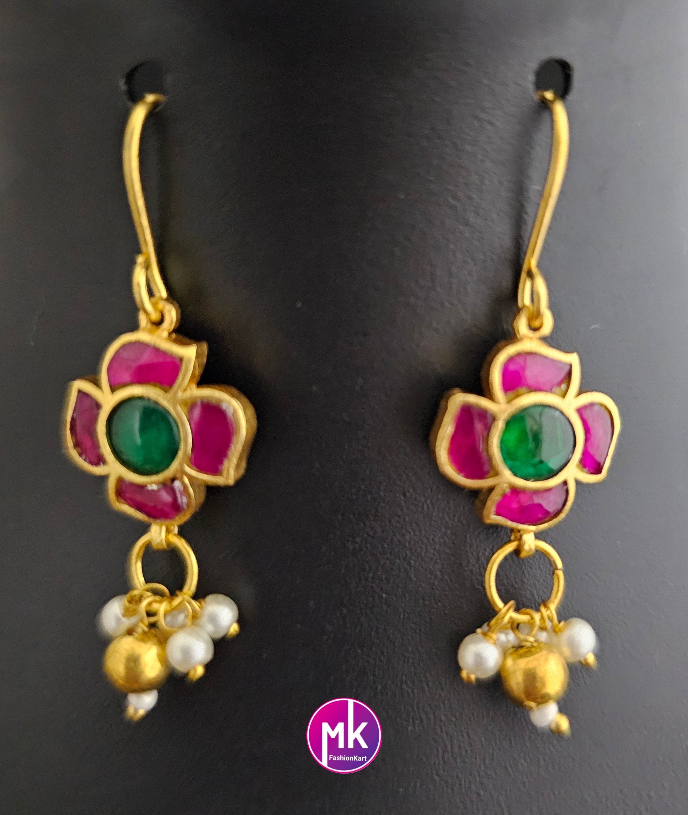 Jadau Kundan Flower Premium Quality Gold finish Bridal Choker with Flower Earrings