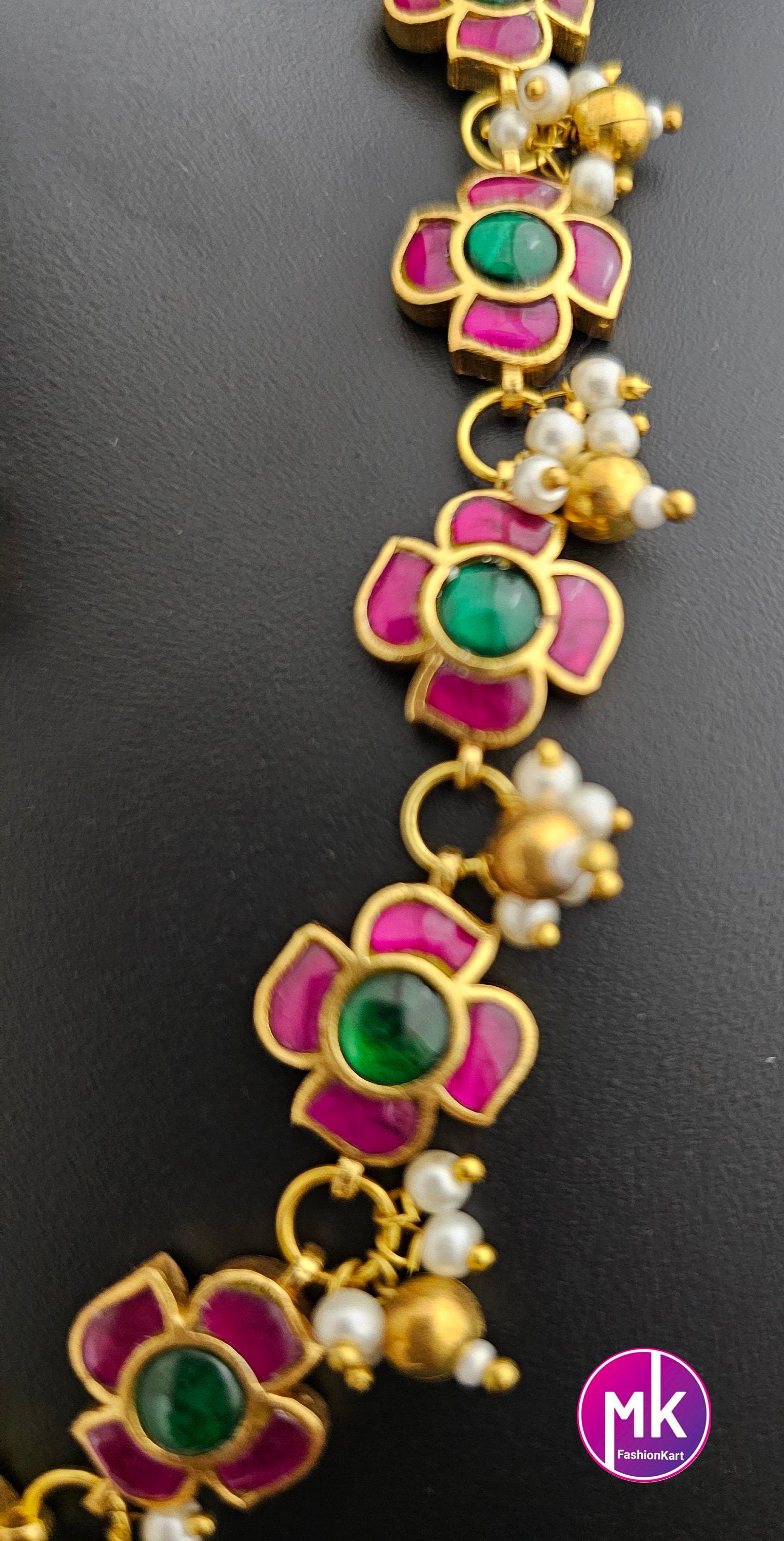 Jadau Kundan Flower Premium Quality Gold finish Bridal Choker with Flower Earrings