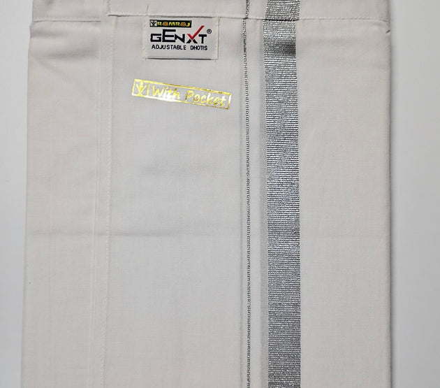 Party wear Men's Cotton Double Dhothi/Vesti with Fastner - Adult Dhothi & Teenager Dhothi  - 4 in 1 size (24/26, 28/30, 32/34, 36/38)