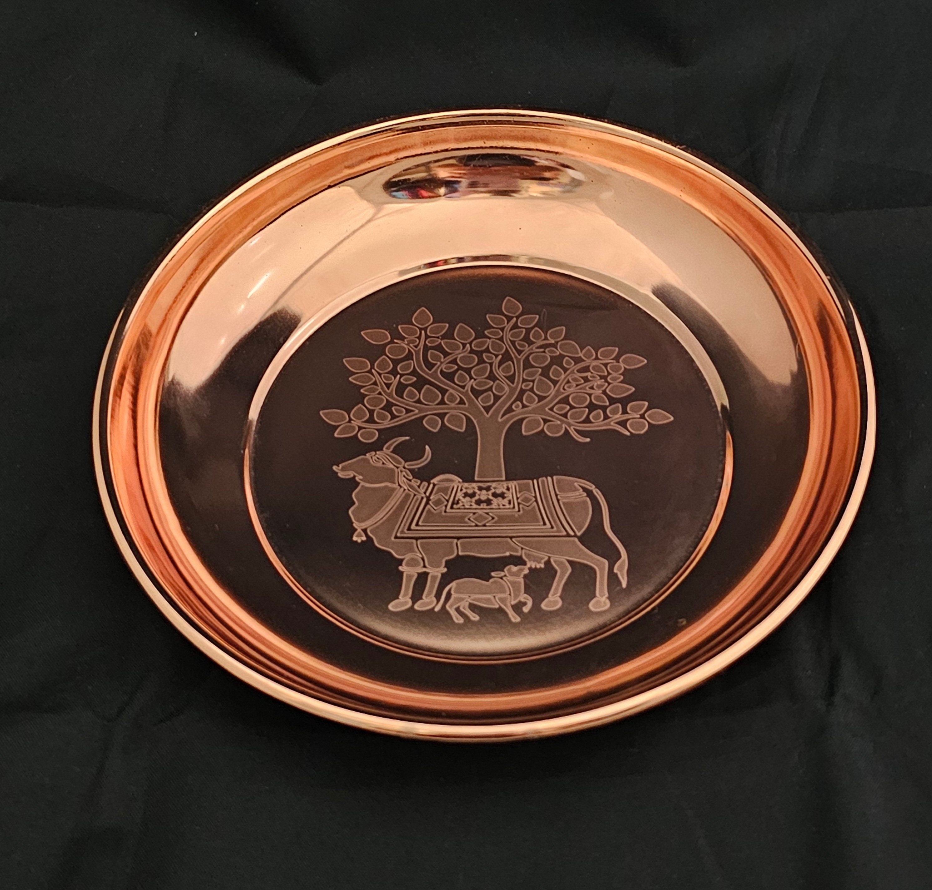 Khamadhenu Golden and Turkish Copper finished Plate - Housewarming Gift, Pooja Gift, Return Gift, Navarathri gift, Diwali Gift