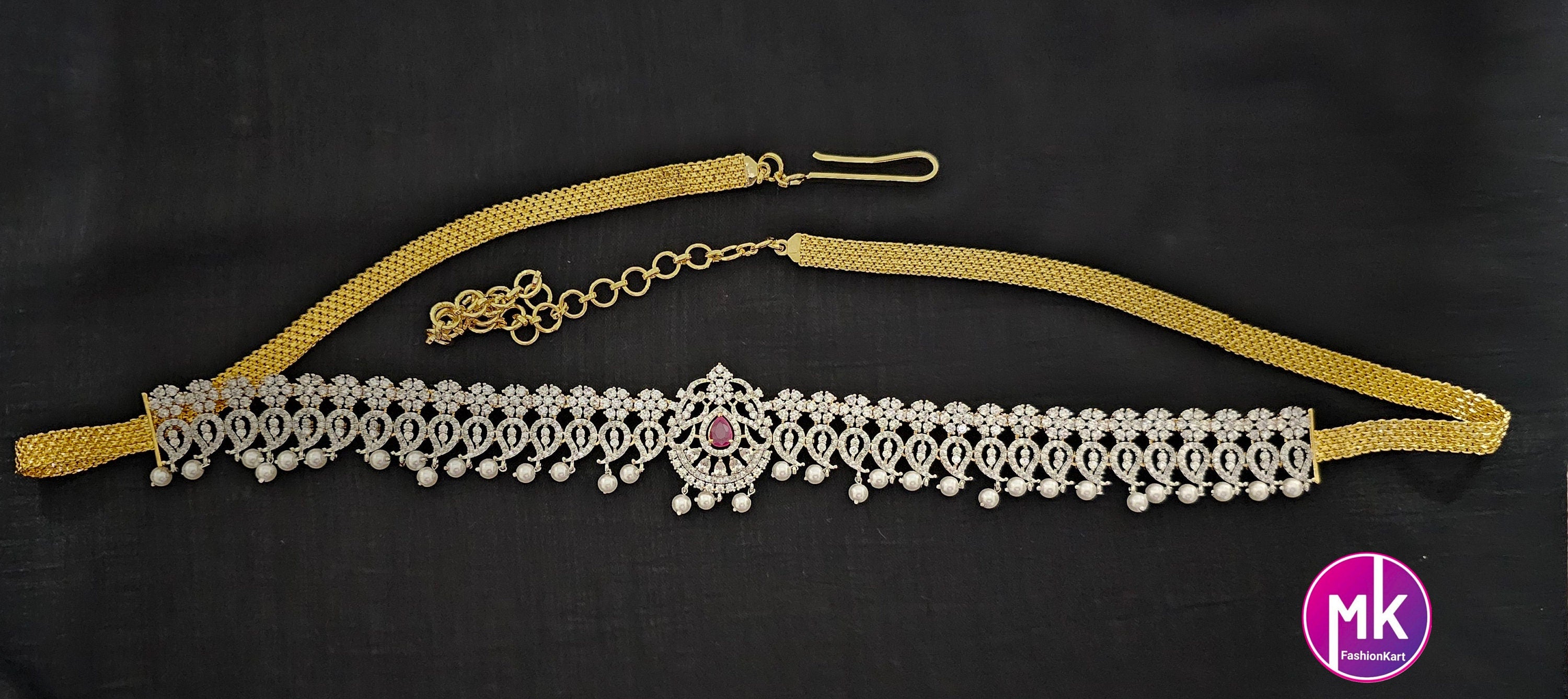 AD stone Gold finish Bridal Hip Chain-Traditional Hip Chain-Vaddanam-Kamarbandh-Kamarpatta-Waist belt-Hip belt-Belly chain