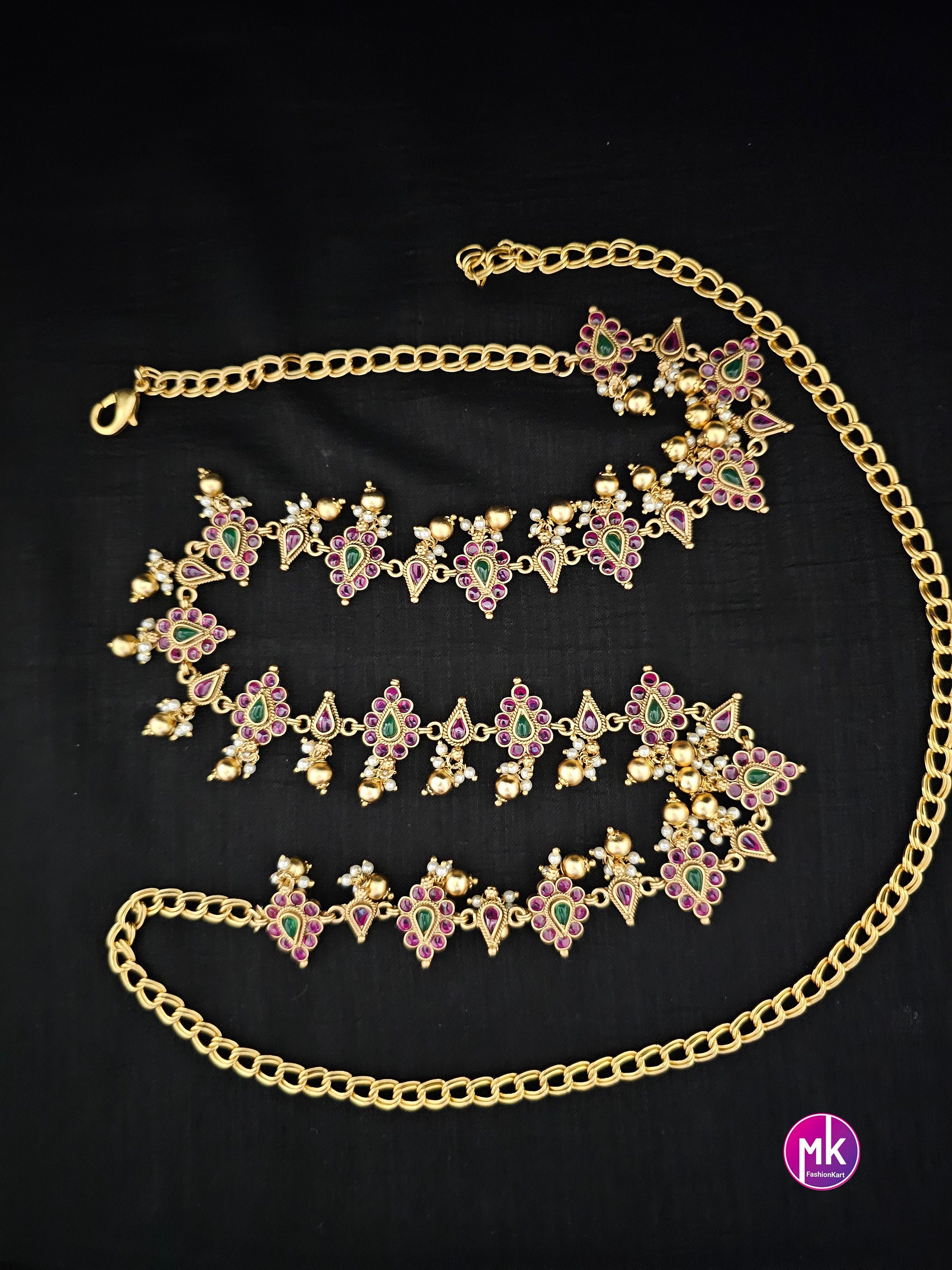Kemp stone gold finish Bridal Hip Chain-Traditional Hip Chain-Vaddanam-Kamarbandh-Kamarpatta-Waist belt-Hip belt-Belly chain