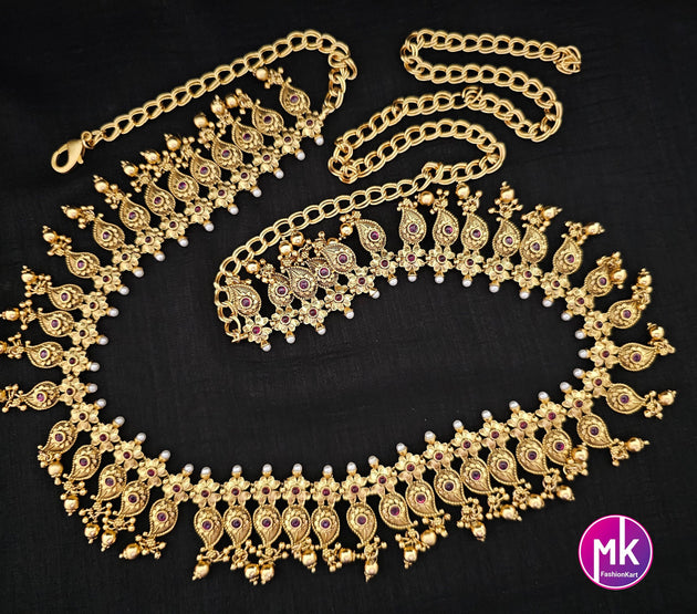 Mango design Gold finish Hip Chain-Traditional Hip Chain-Vaddanam-Kamarbandh-Kamarpatta-Waist belt-Hip belt-Belly chain