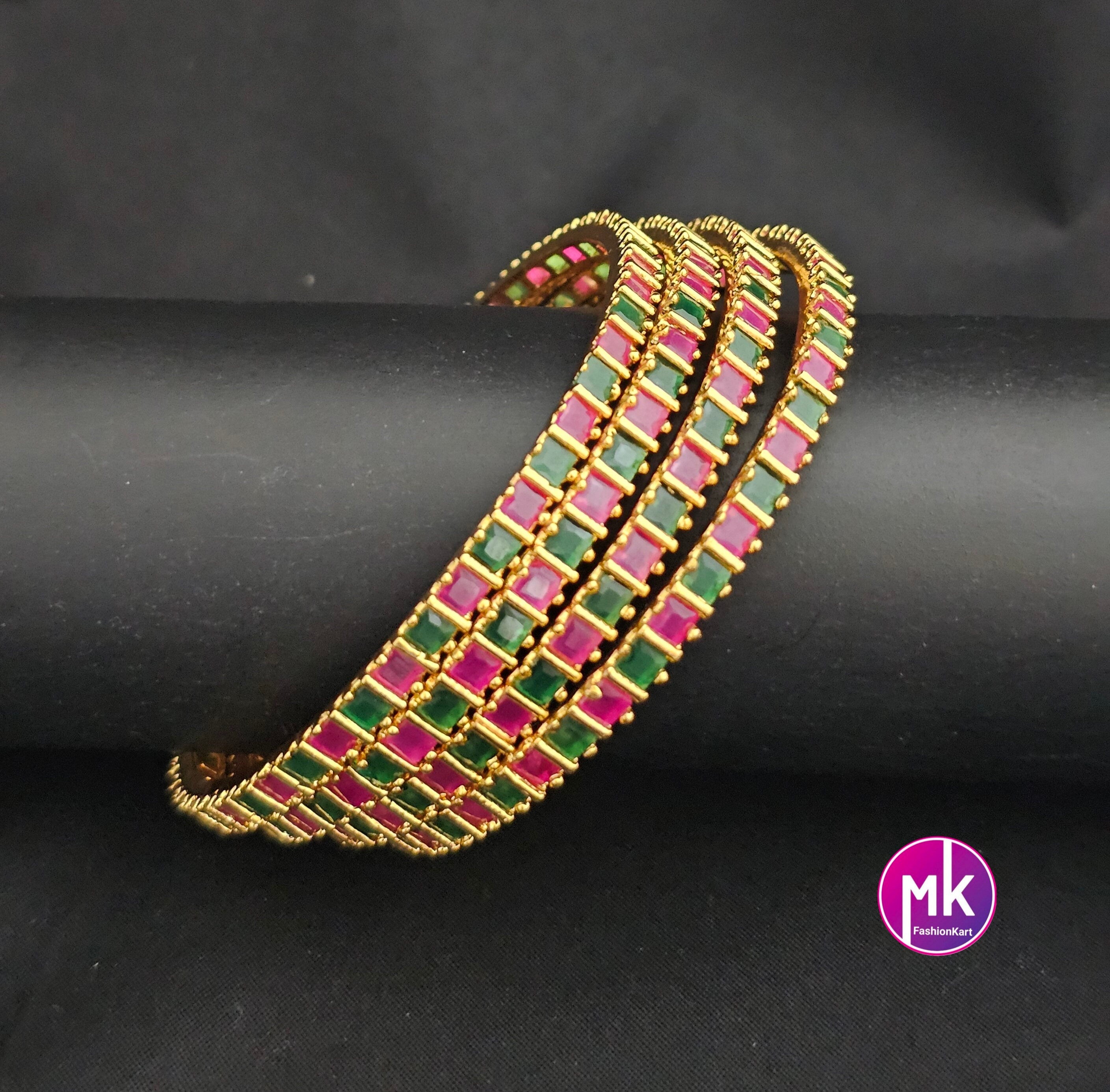 Premium Quality Gold finish AD Multi-color stone Bangles - Set of 4 bangles - Size 2.6