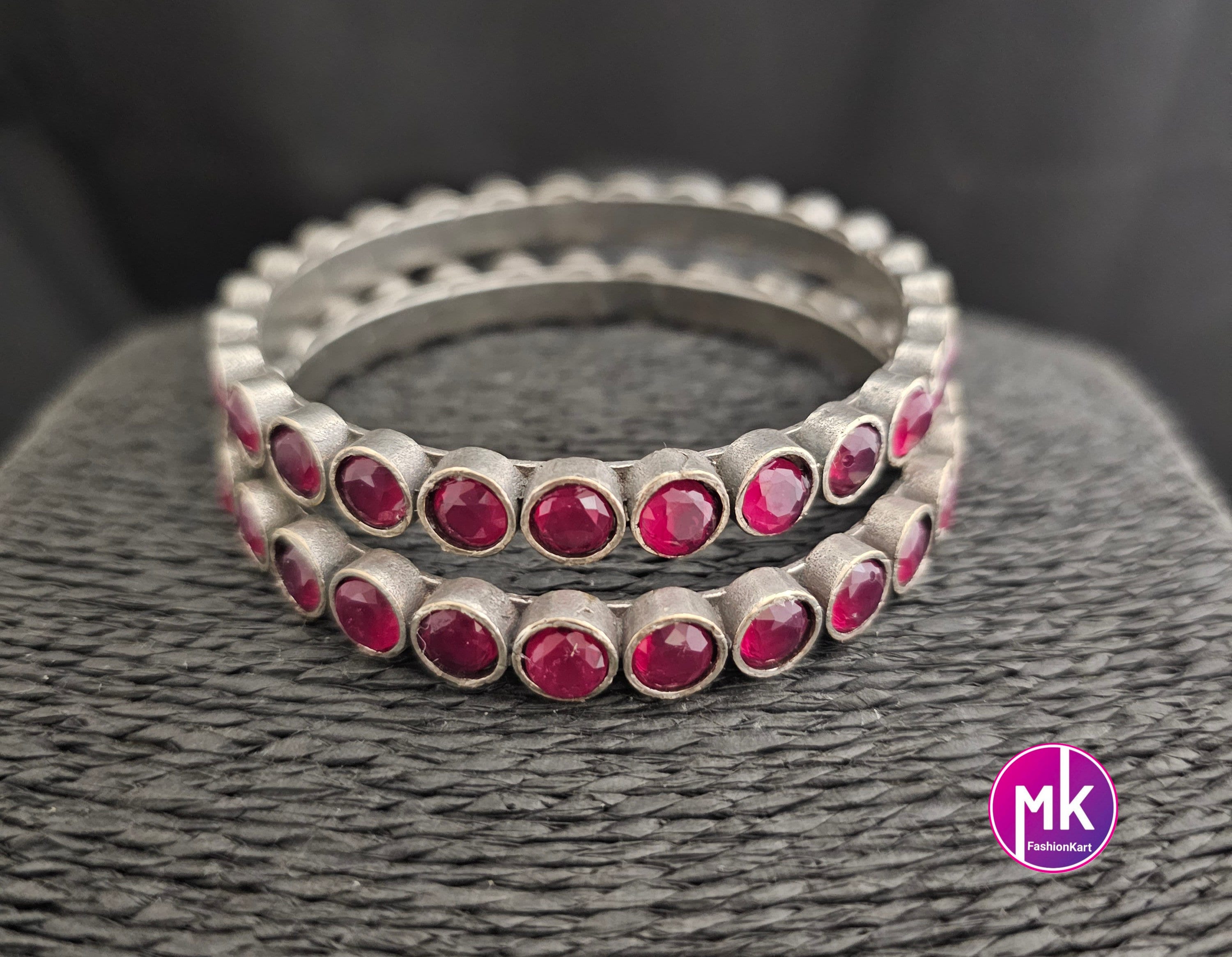 Oxidized Bangles with Pink stones - Set of 2 Bangles - Size 2.6 - Fashion Jewelry
