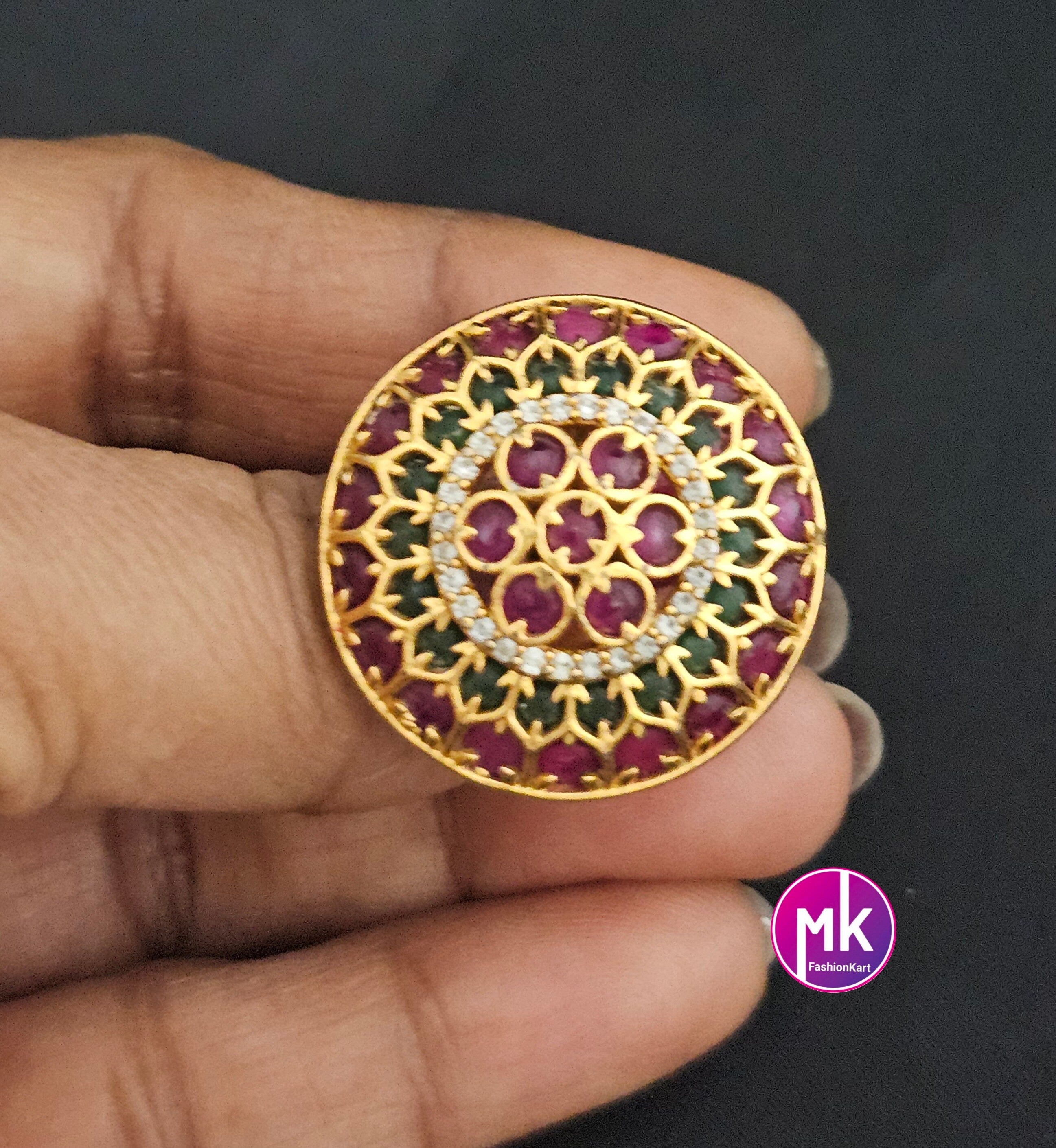 Silver Finish premium quality AD stones Lite Teel Green Finger Ring (Adjustable)/Bollywood Ring