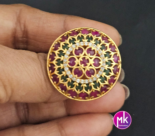 Silver Finish premium quality AD stones Lite Teel Green Finger Ring (Adjustable)/Bollywood Ring