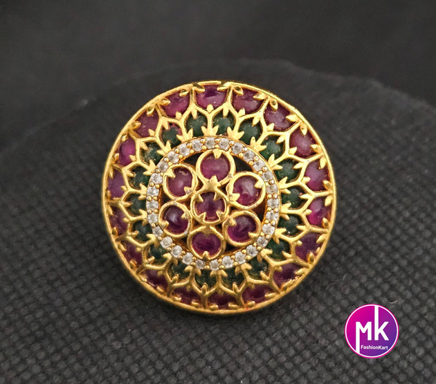 Silver Finish premium quality AD stones Lite Teel Green Finger Ring (Adjustable)/Bollywood Ring