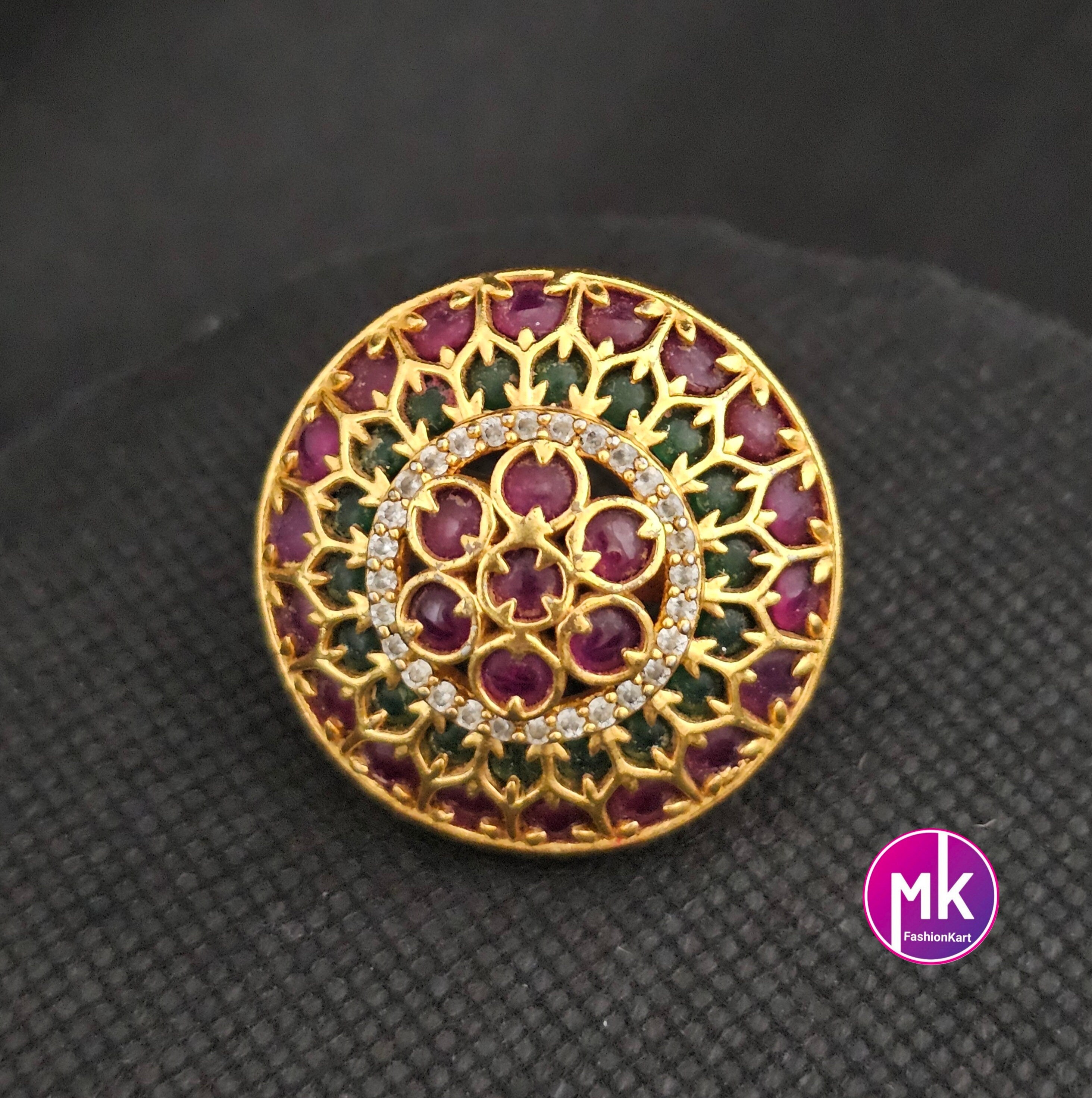 Premium Flower design matte gold finish Kemp stone Finger Ring (Adjustable)/Bollywood Ring