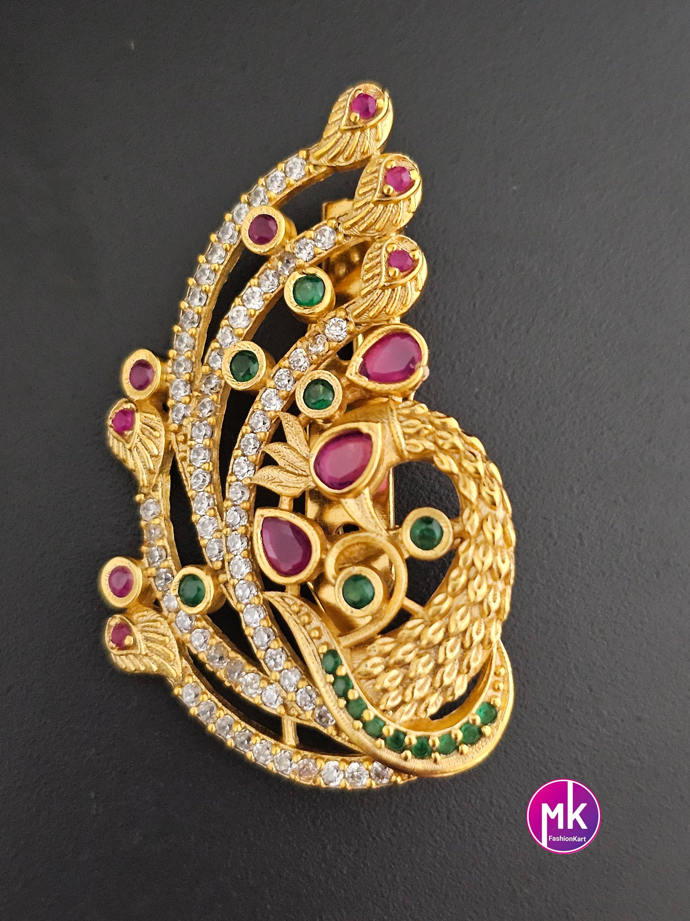 Peacock design Premium Quality AD stone Multi-color Saree/Lehenga/Dress Pin