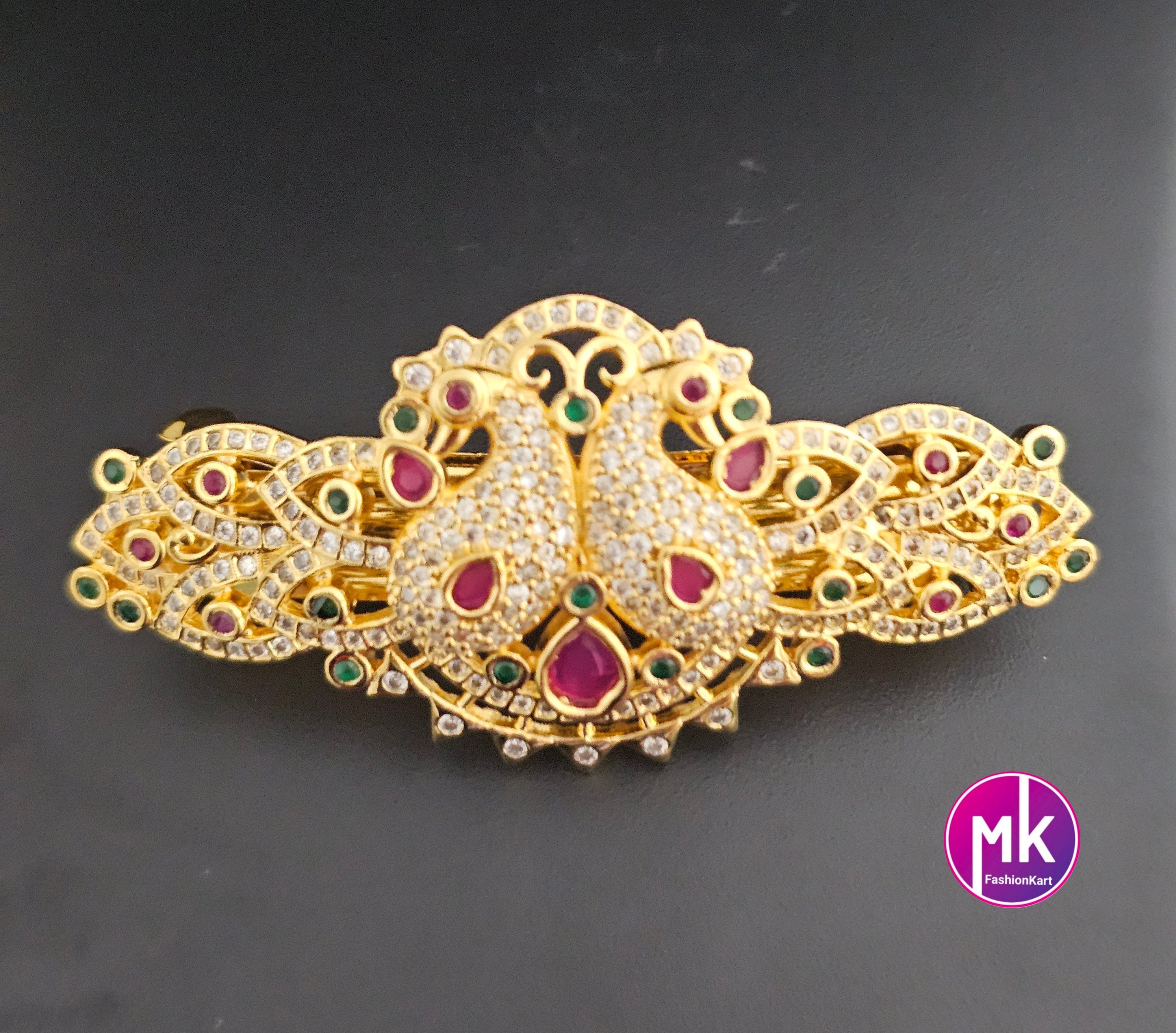 Peacock design Premium Quality AD stone Multi-color Hair Clip/Hair Accessories/Party Hair Clip - Indian Fashion Jewelry