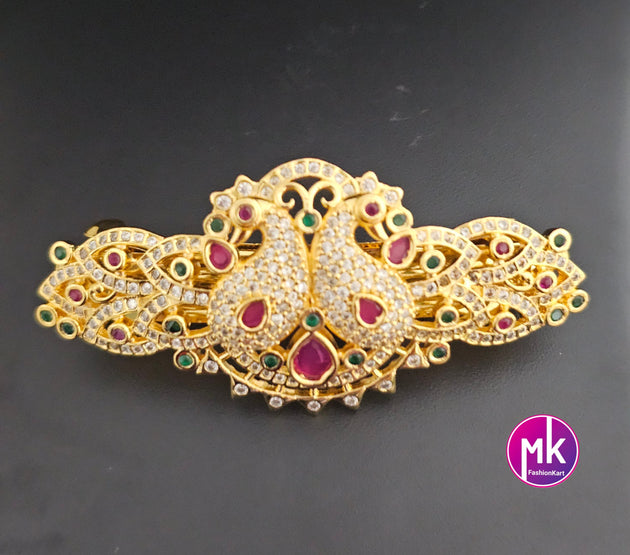 Peacock design Premium Quality AD stone Multi-color Hair Clip/Hair Accessories/Party Hair Clip - Indian Fashion Jewelry